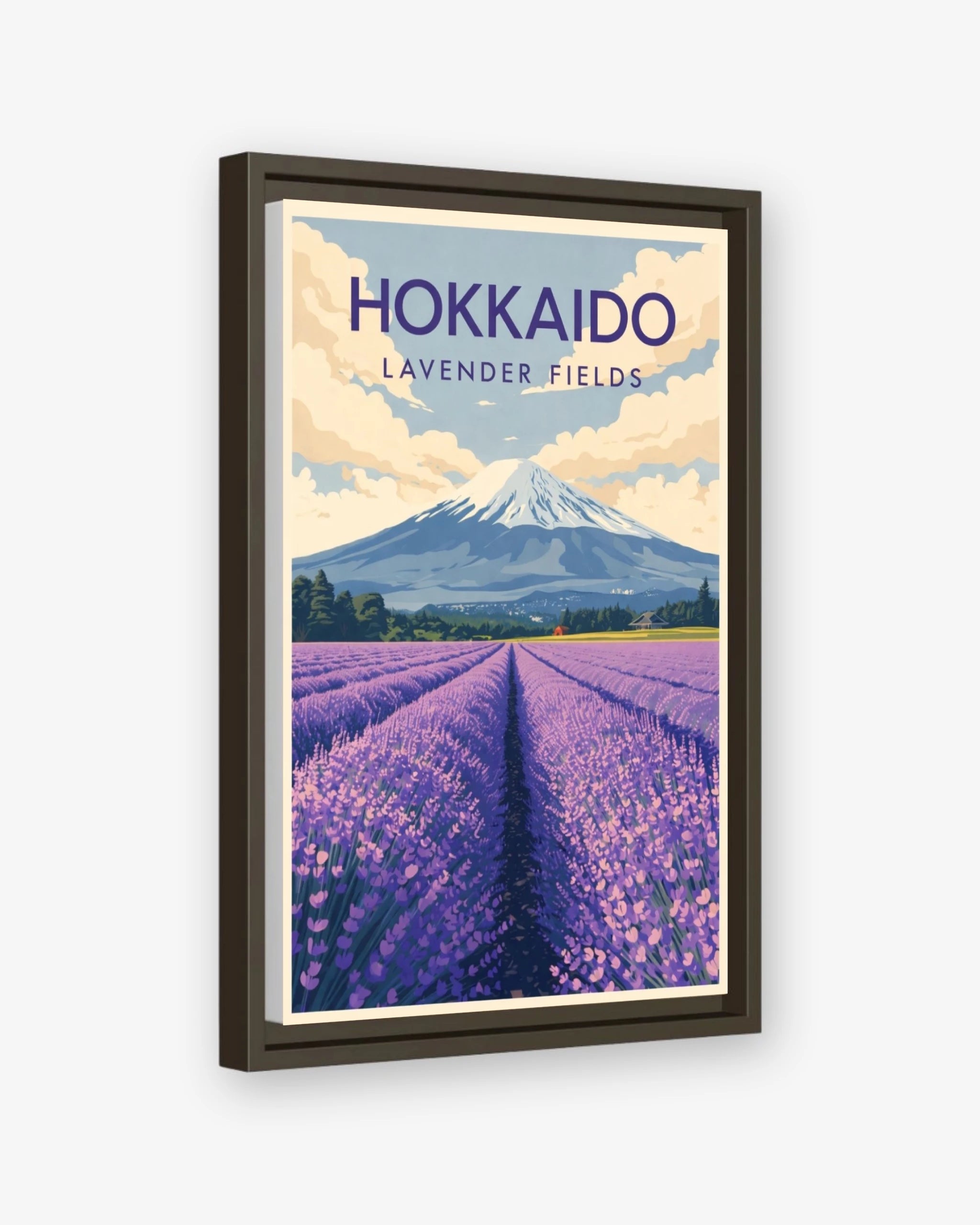 Hokkaido Lavender Fields travel poster espresso framed canvas