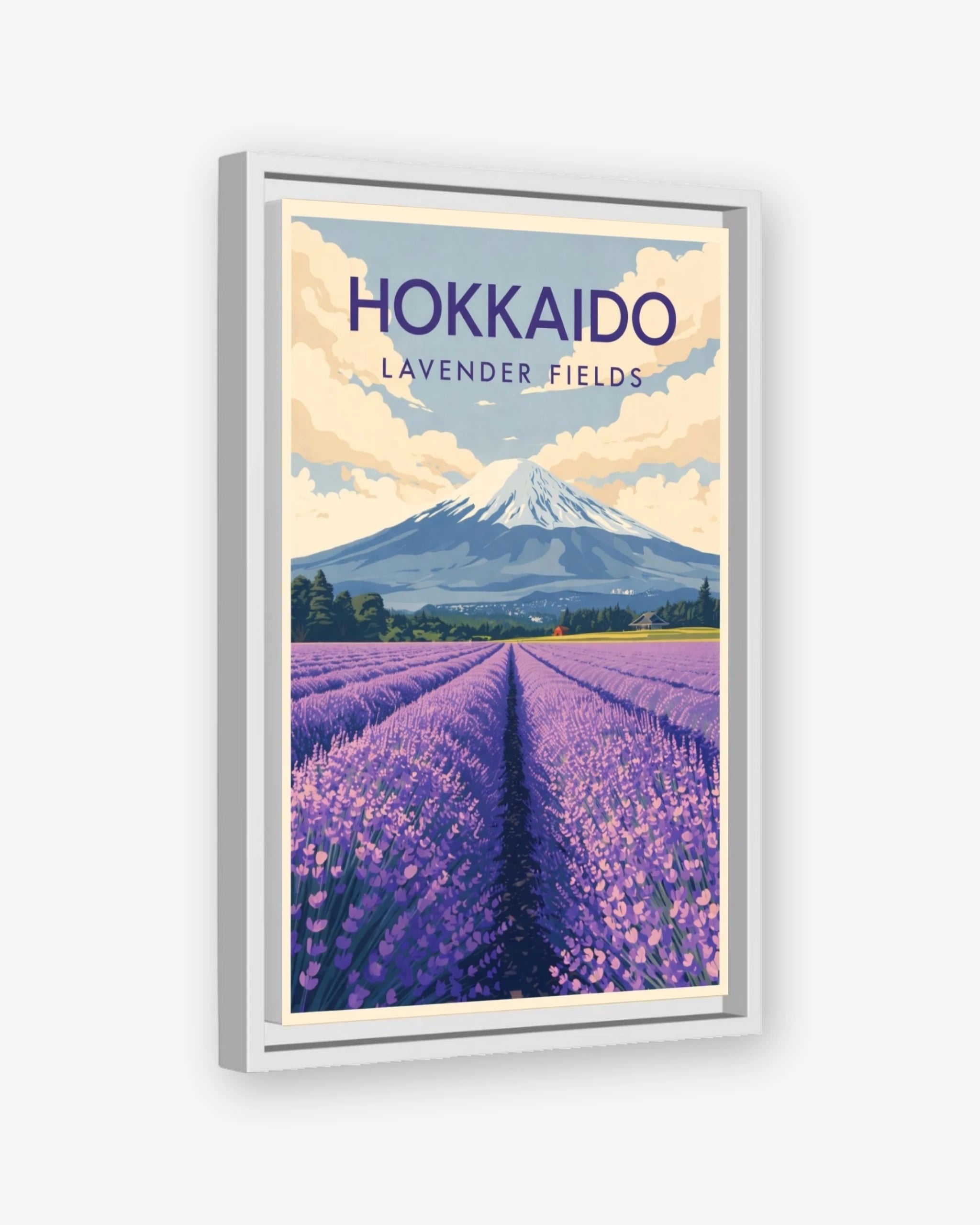 Hokkaido Lavender Fields travel poster white framed canvas