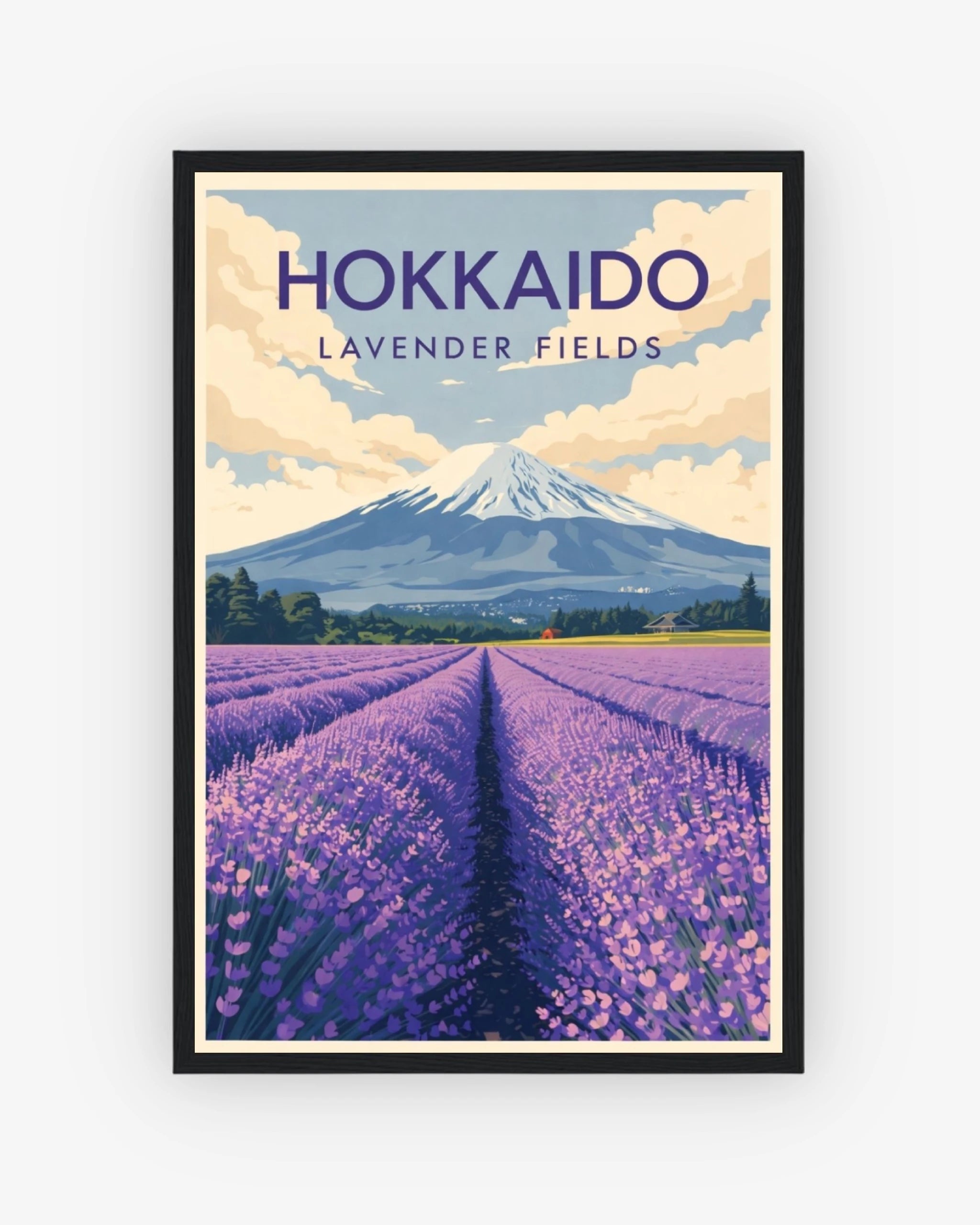 Hokkaido Lavender Fields travel poster with black frame