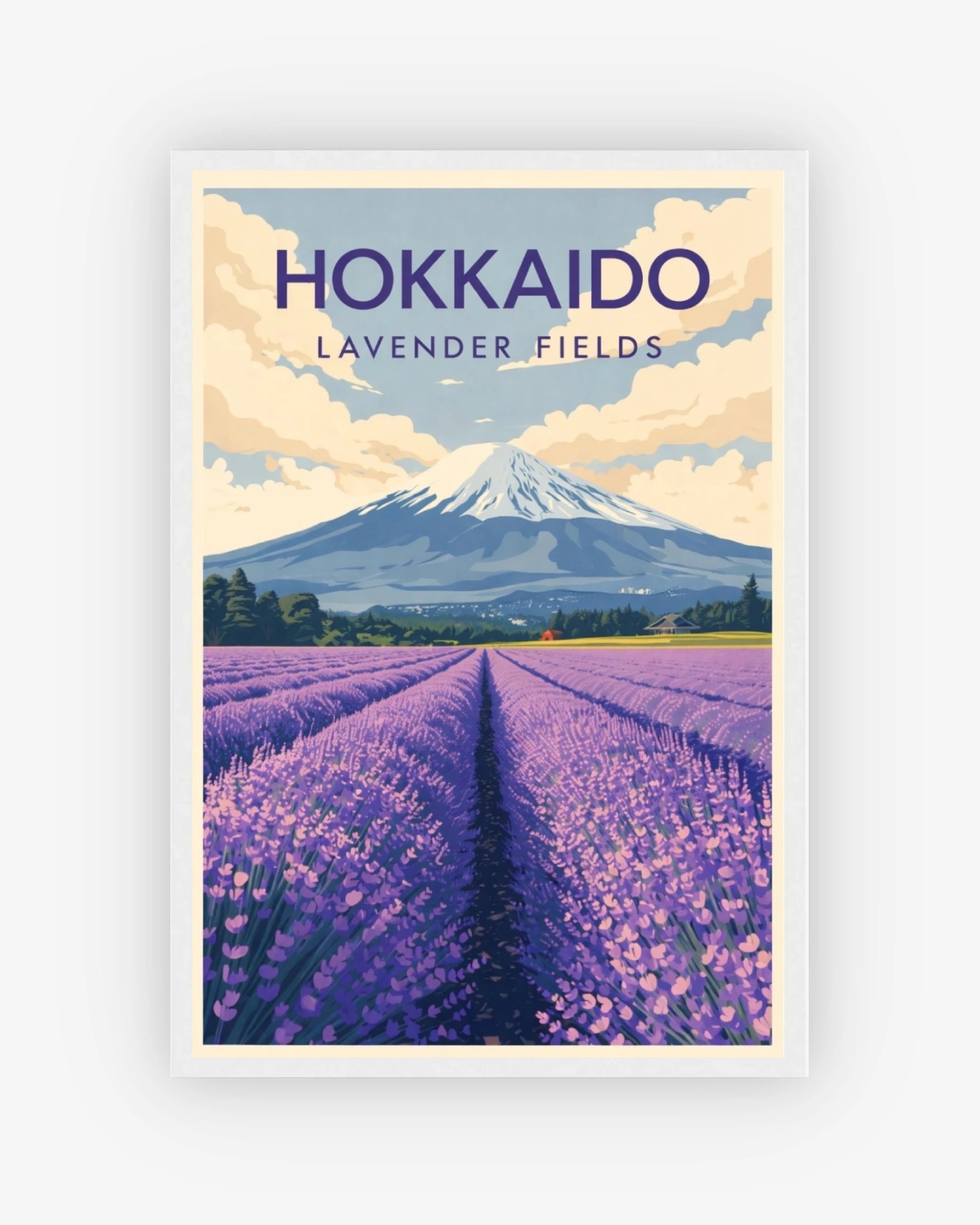 Hokkaido Lavender Fields travel poster with white frame