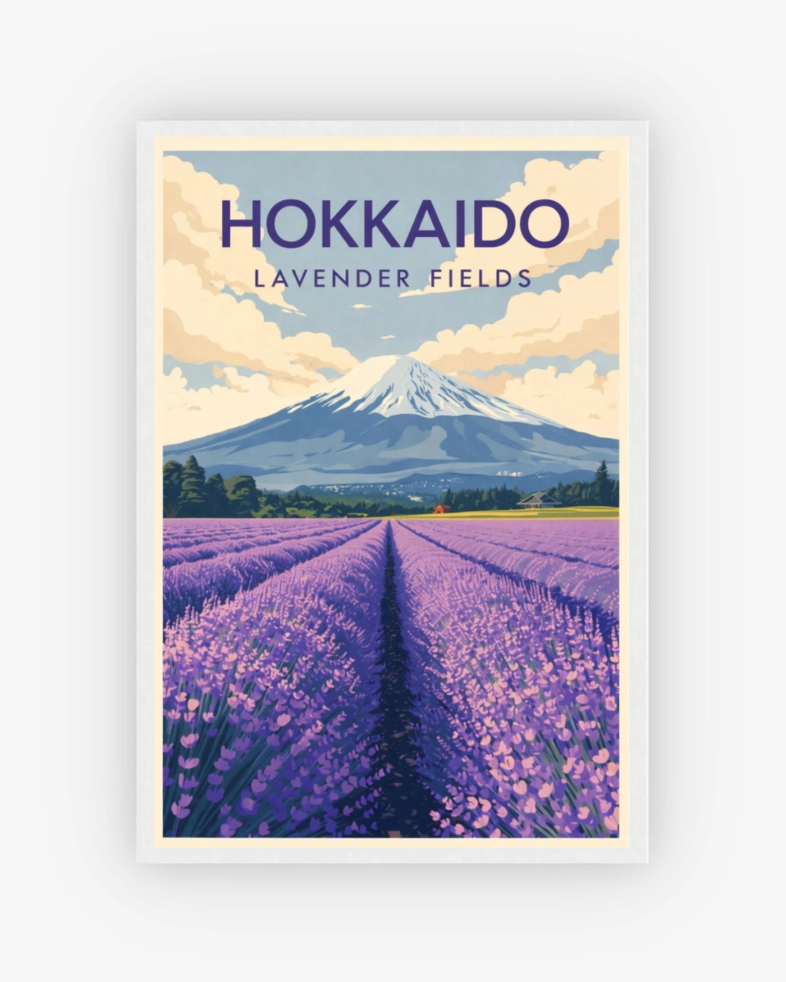 Hokkaido Lavender Fields travel poster with white frame