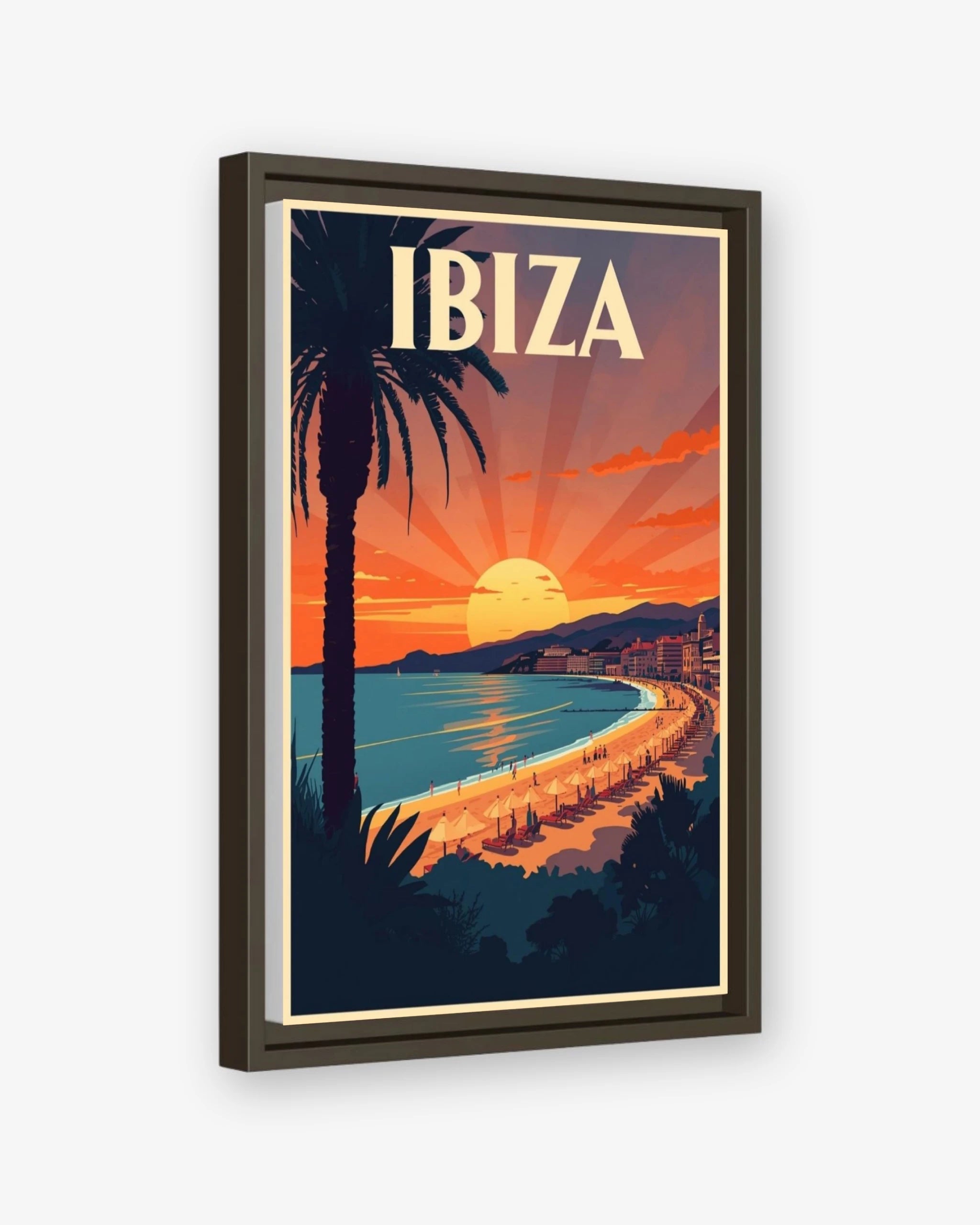 Ibiza travel poster espresso framed canvas