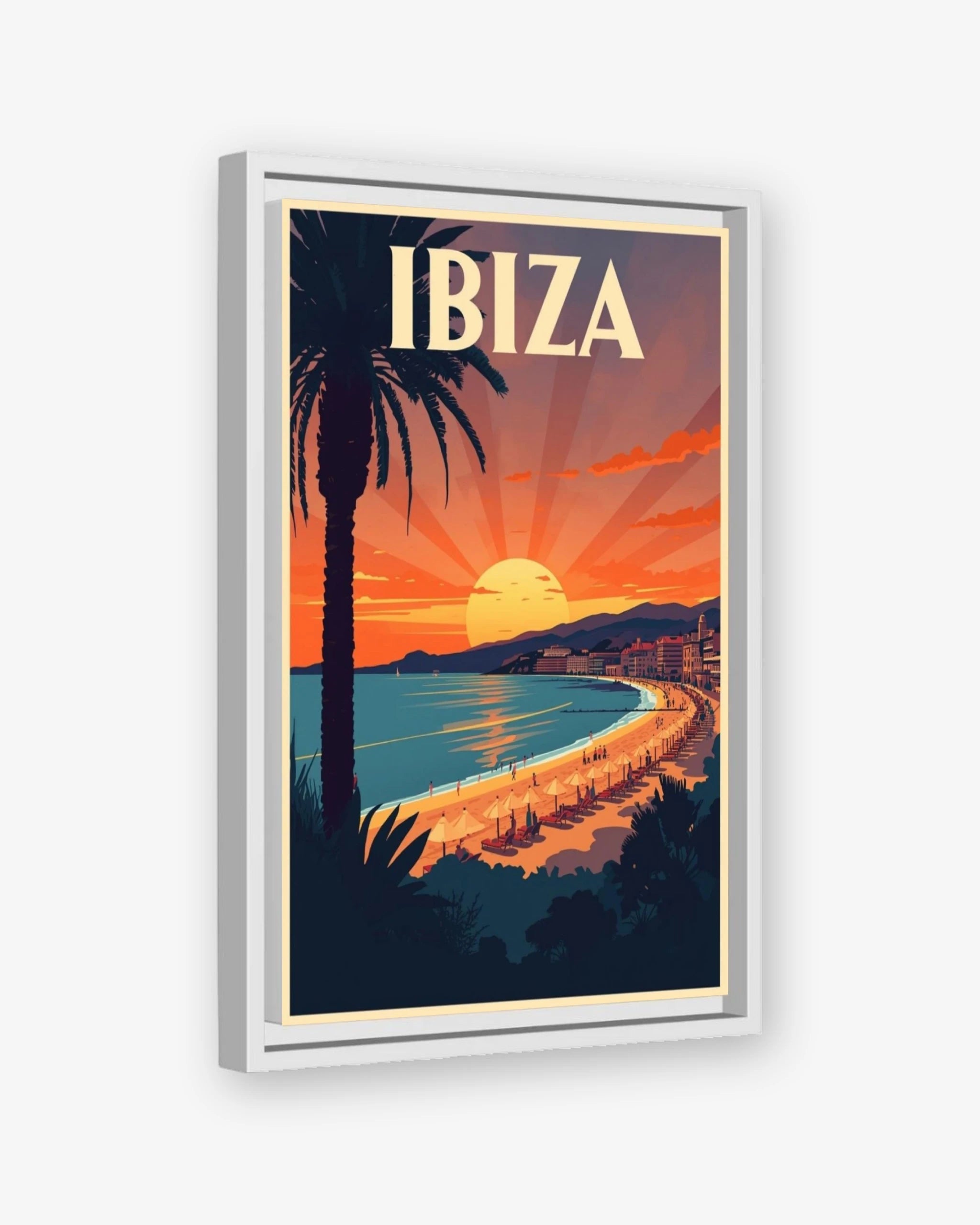 Ibiza travel poster white framed canvas