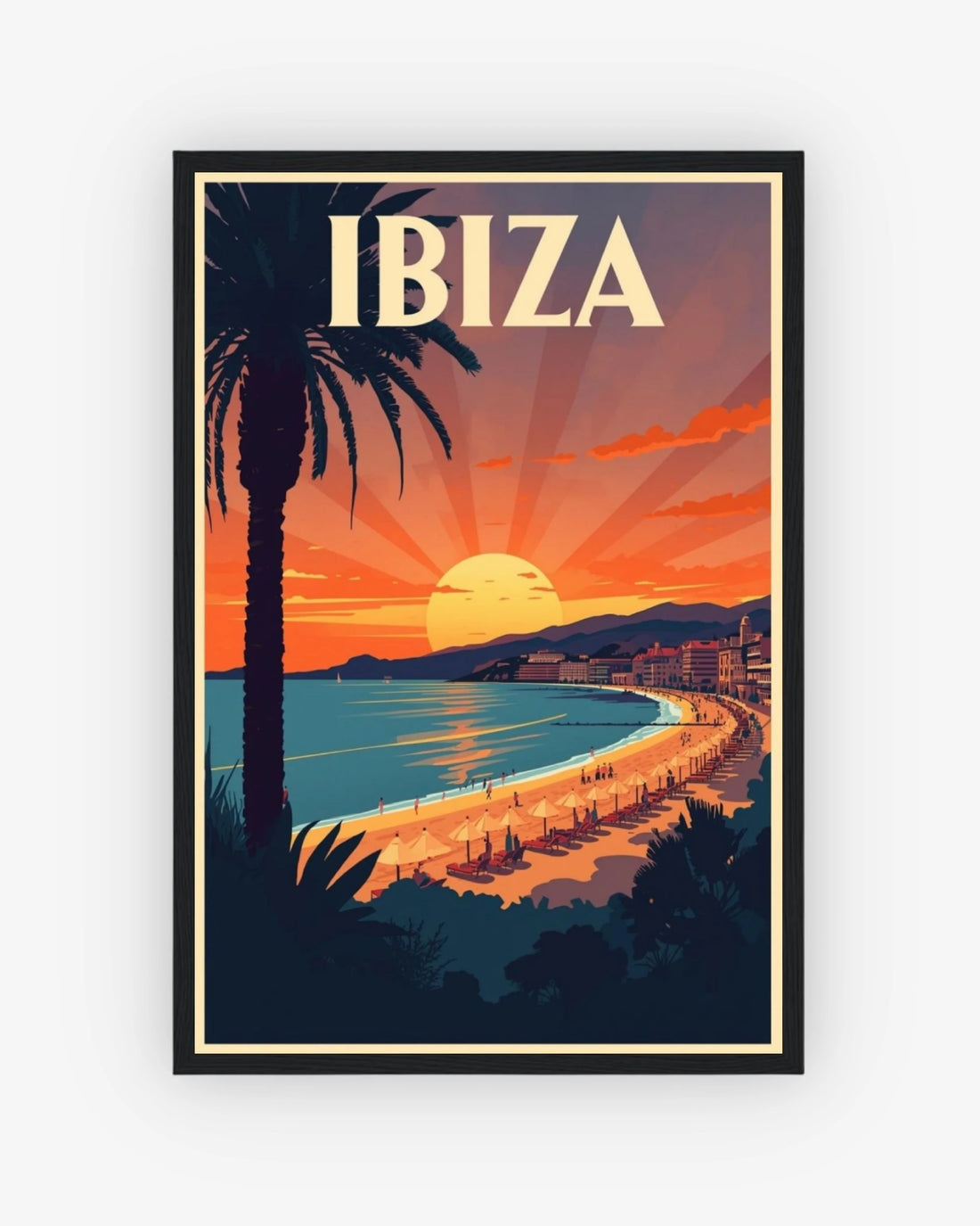 Ibiza travel poster with black frame