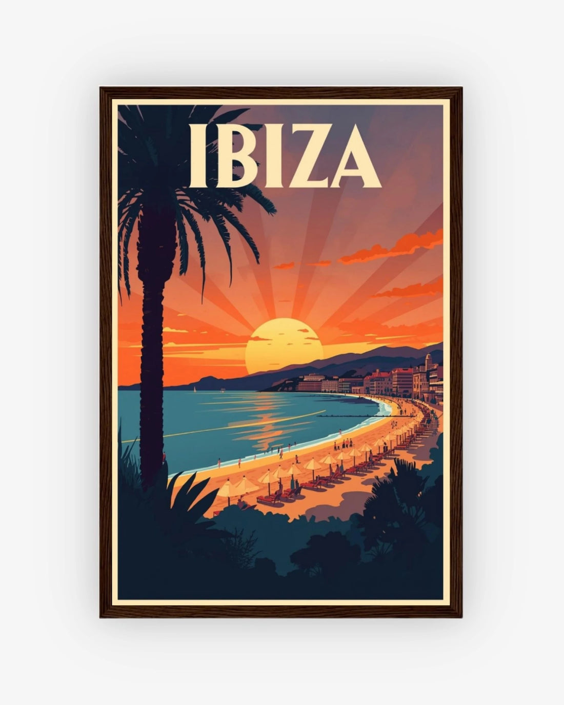 Ibiza travel poster with dark wood frame