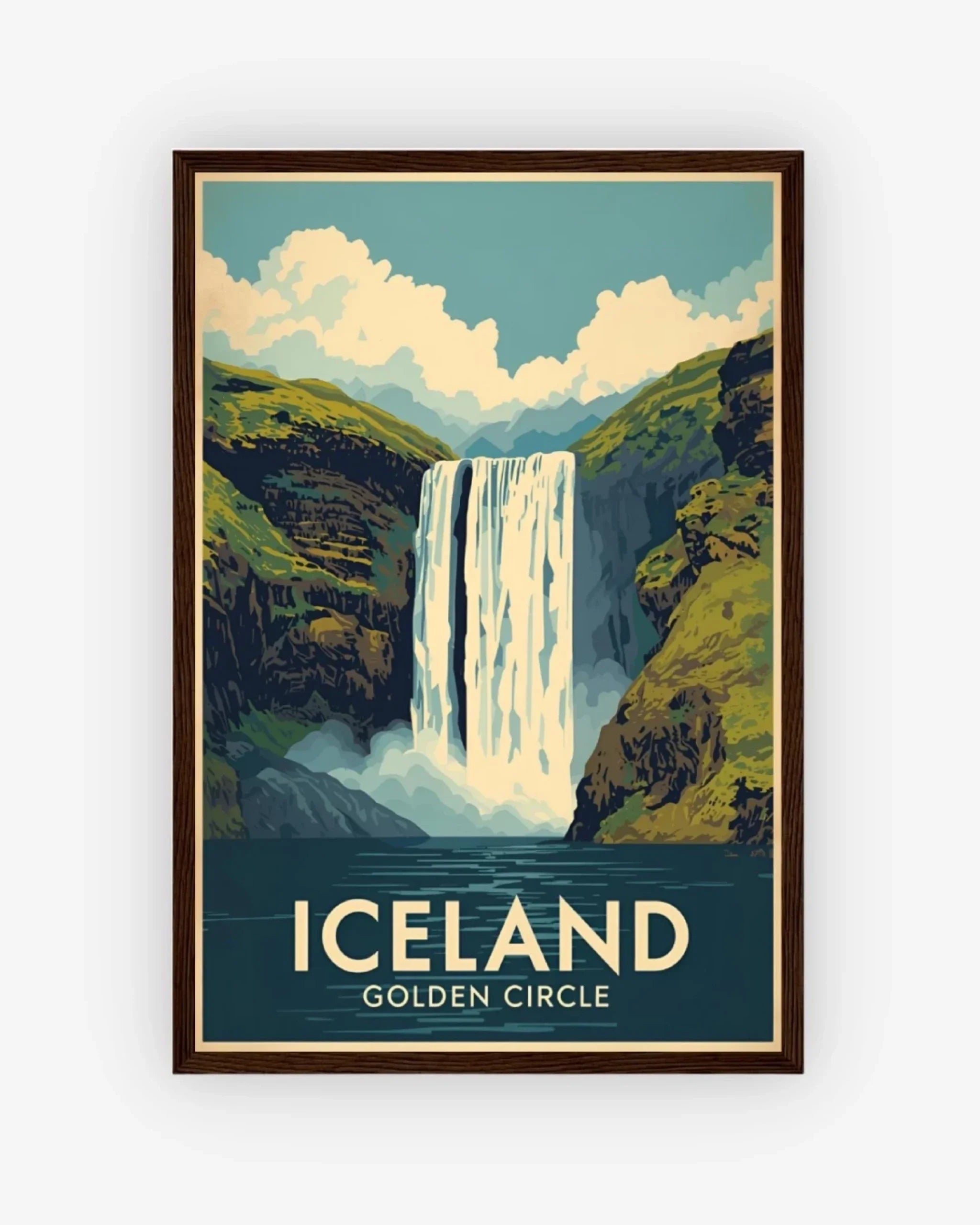 Iceland Skógafoss Waterfall Poster Dark Wood Frame Nomad Haus