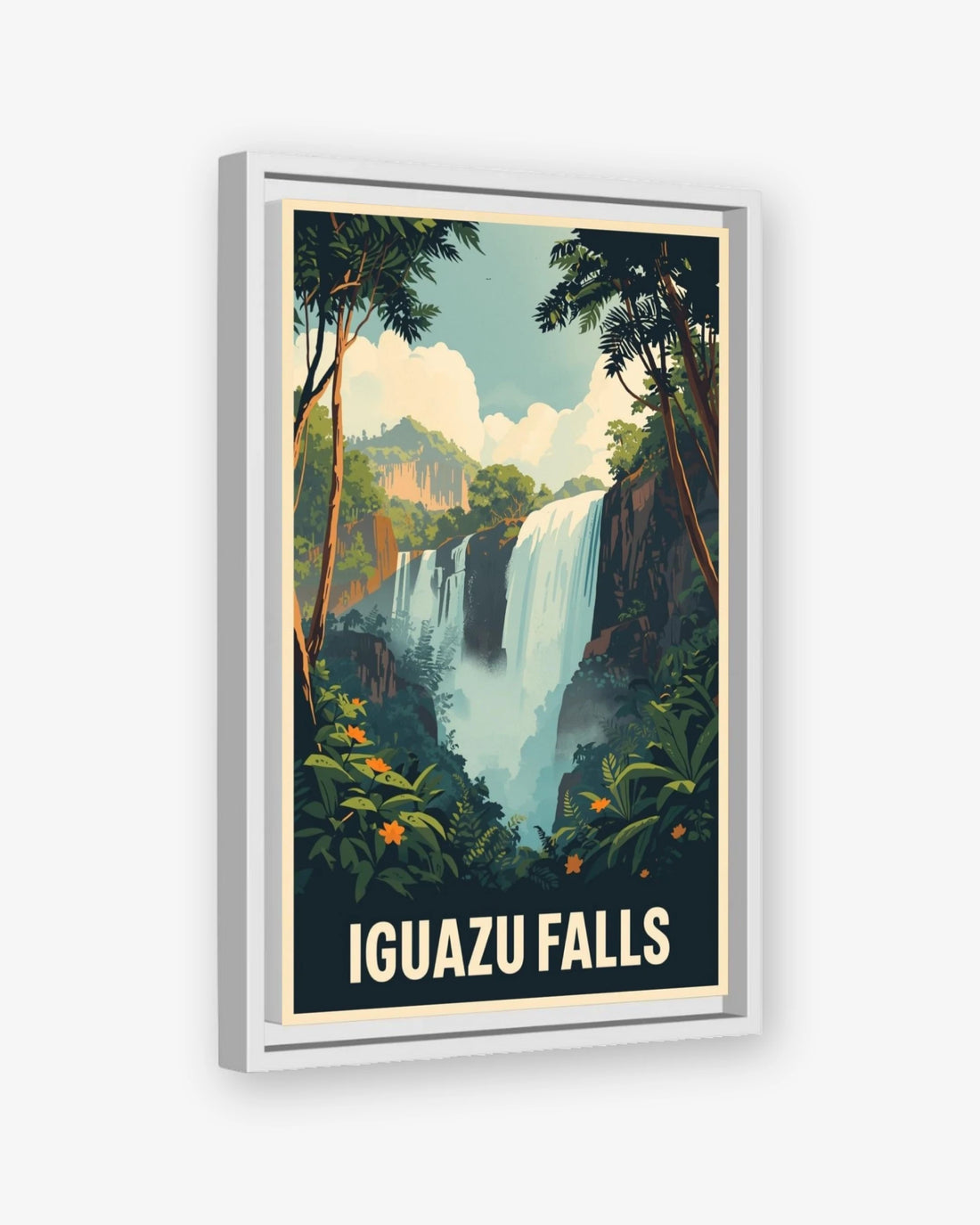 Iguazu Falls travel poster white framed canvas
