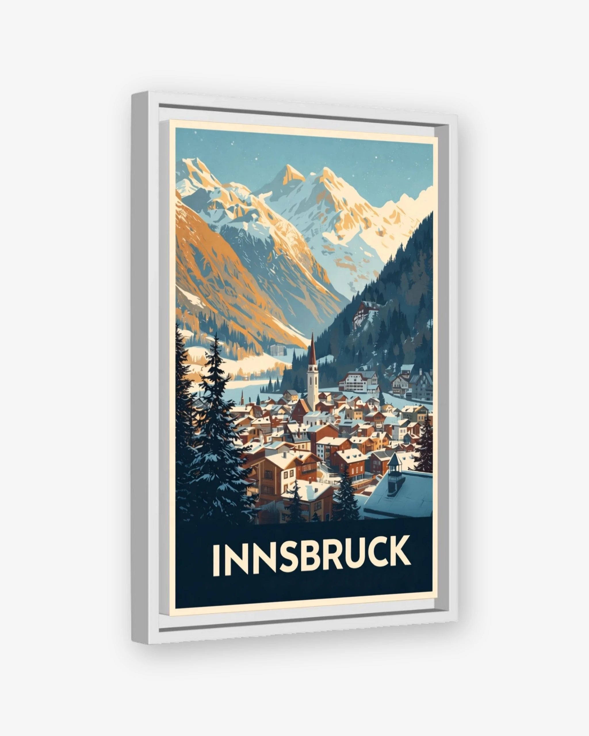 Innsbruck travel poster white framed canvas