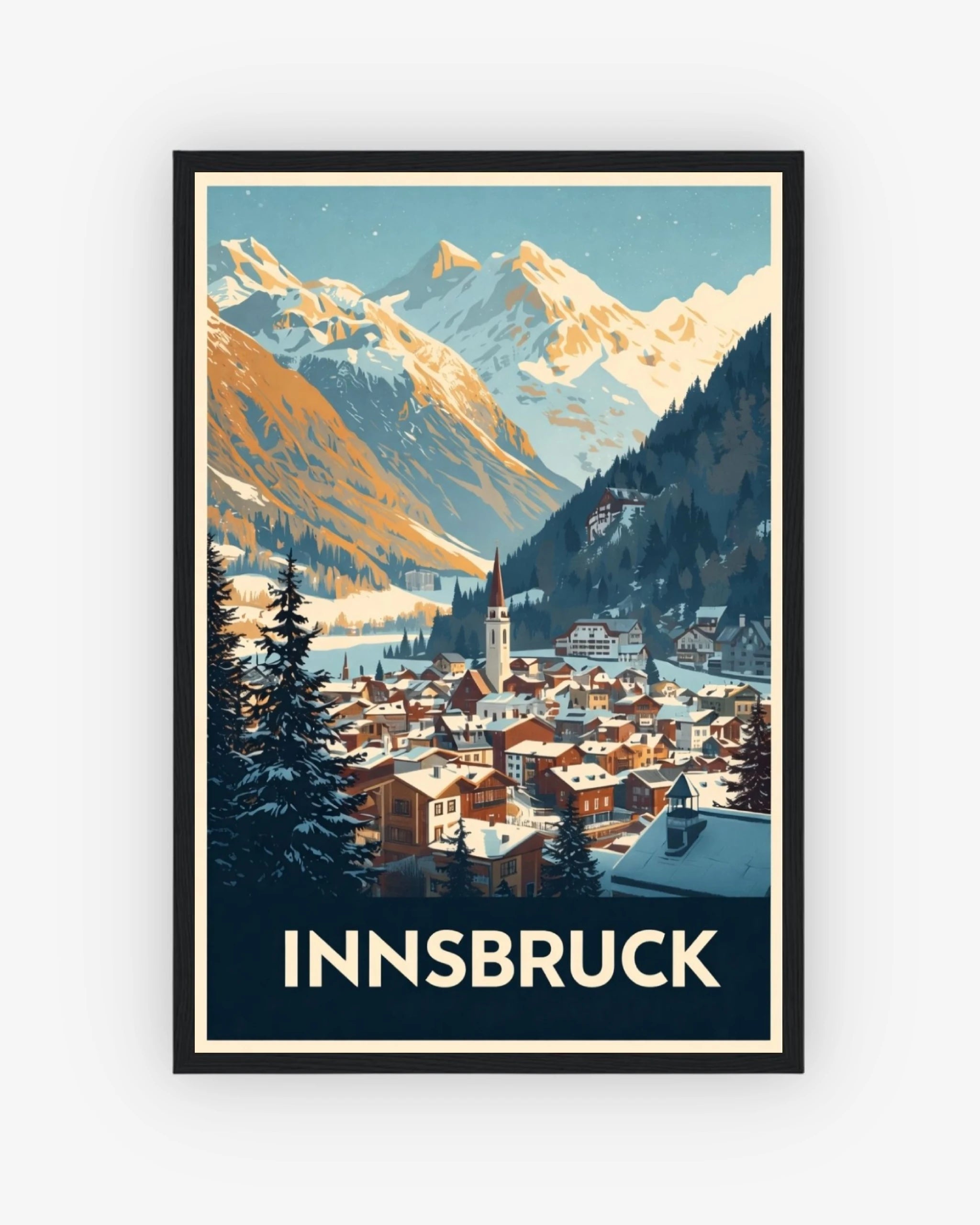 Innsbruck travel poster with black frame