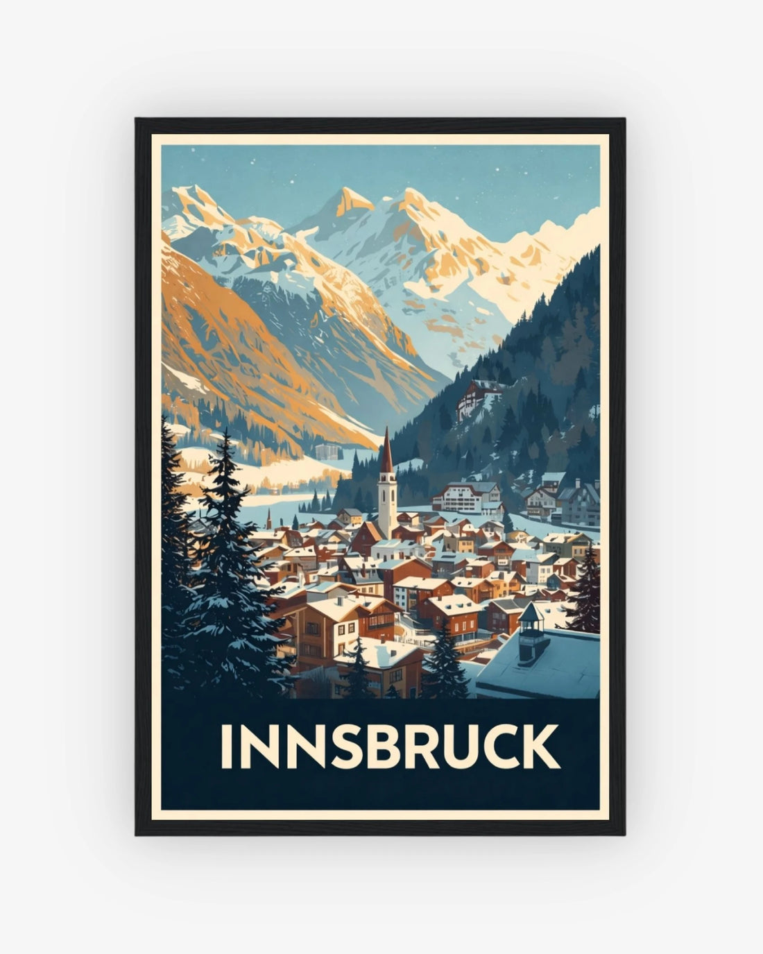 Innsbruck travel poster with black frame