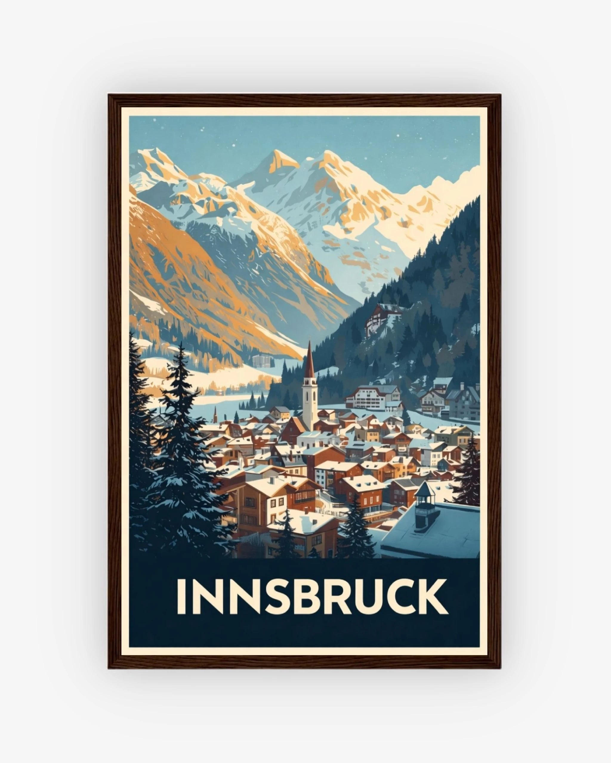 Innsbruck travel poster with dark wood frame