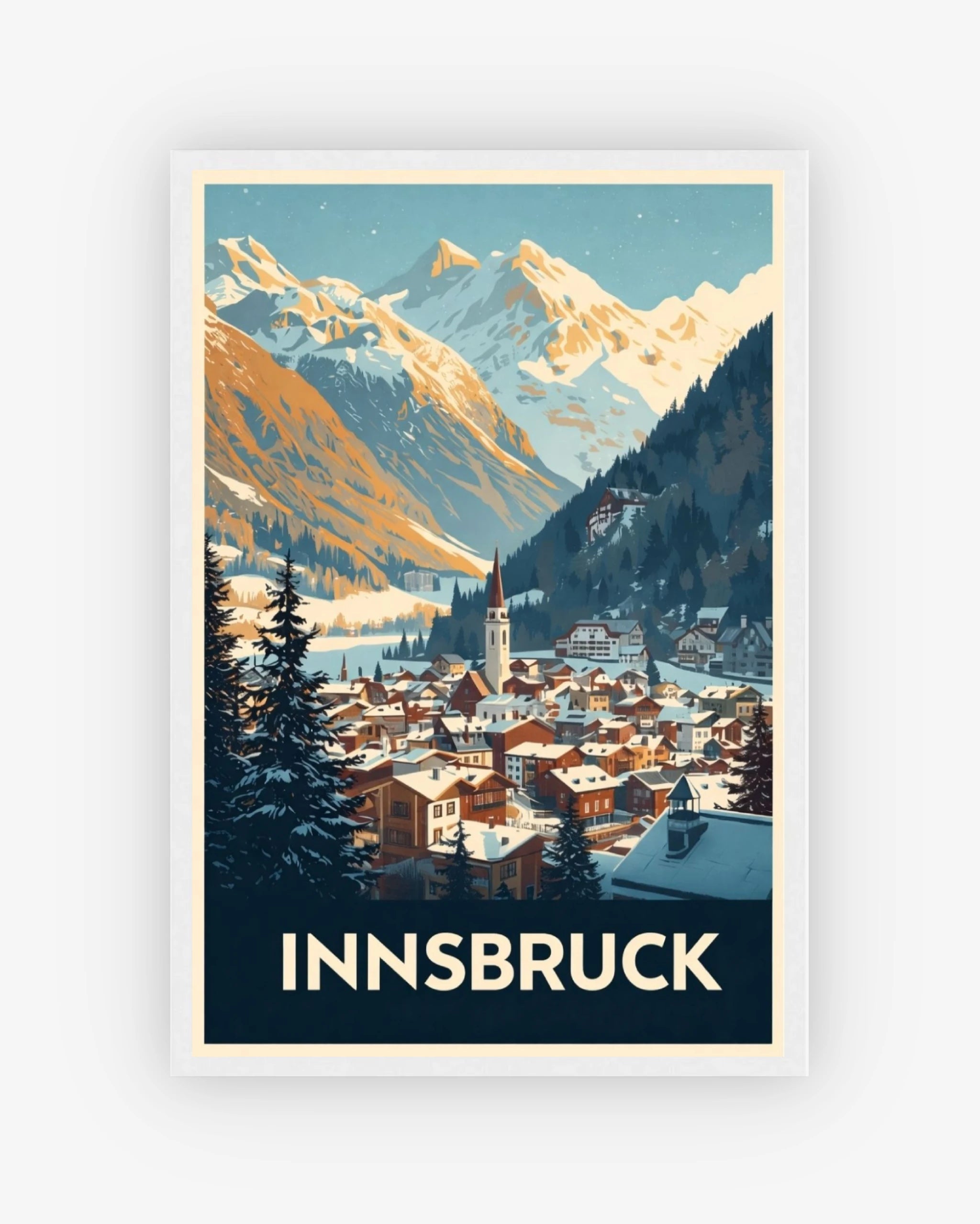 Innsbruck travel poster with white frame
