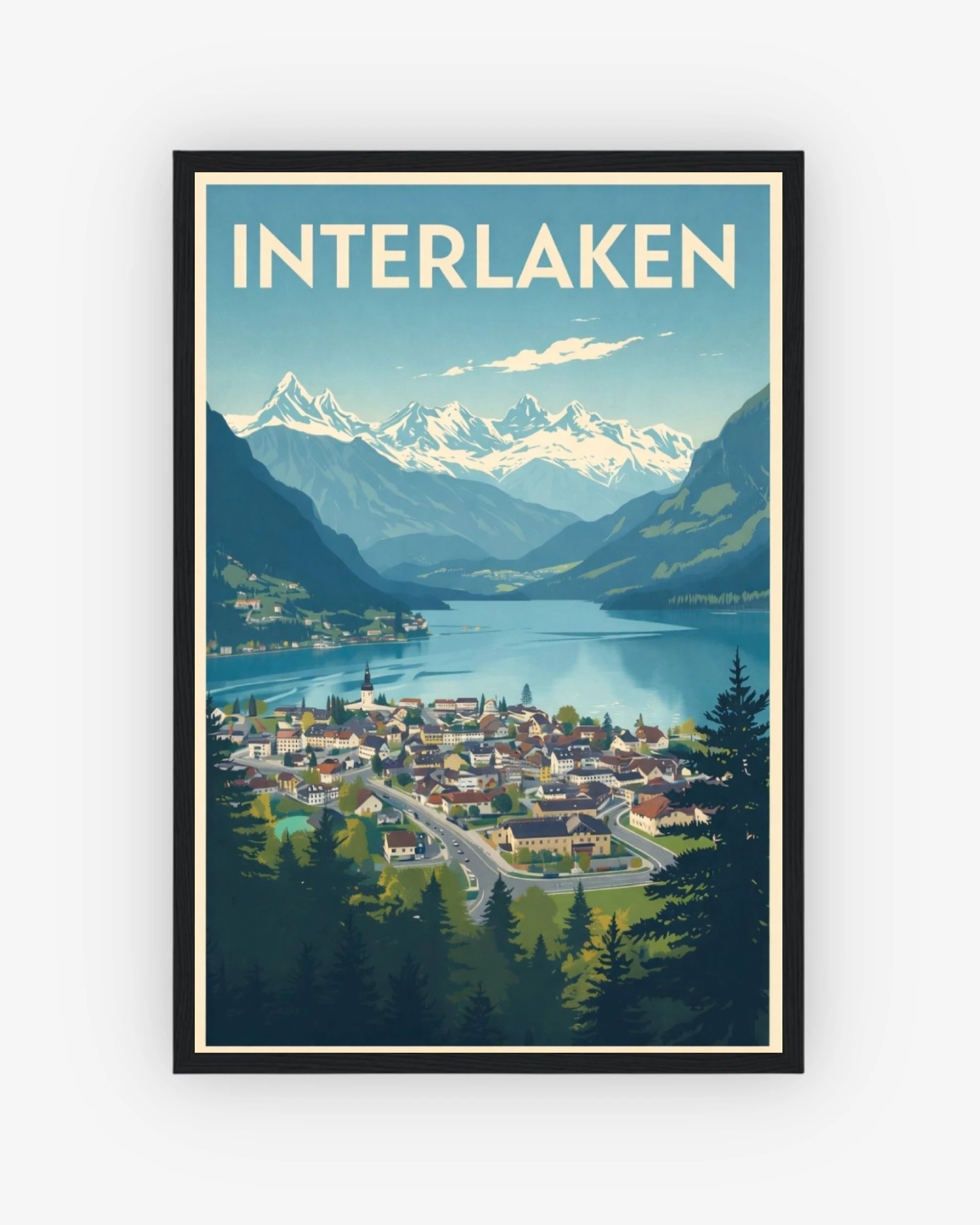 Interlaken travel poster with black frame