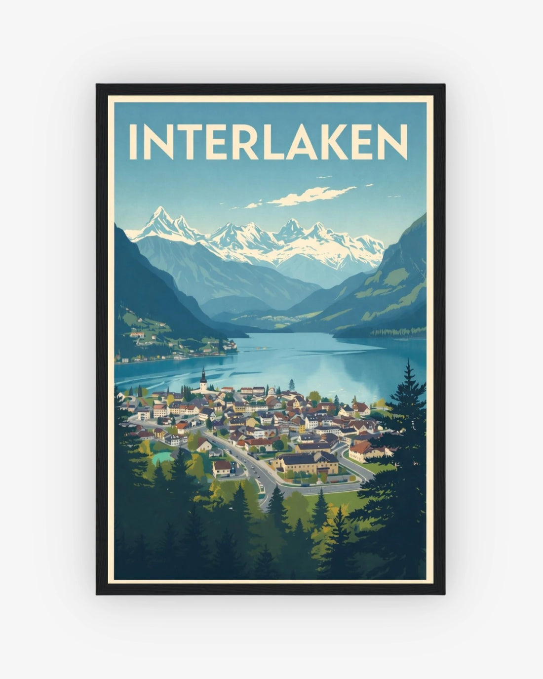 Interlaken travel poster with black frame