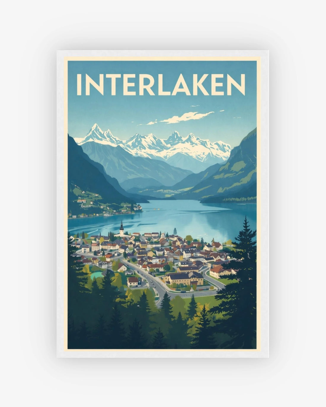 Interlaken travel poster with white frame