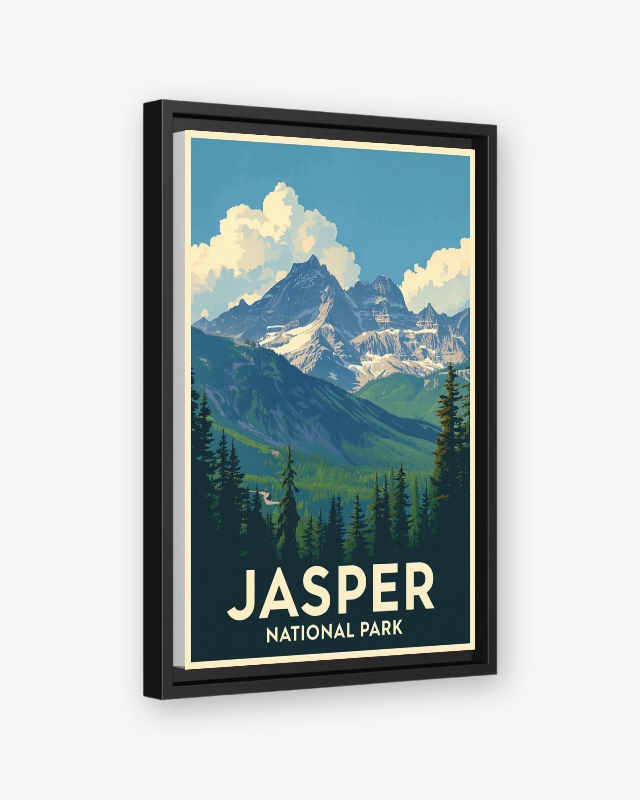 Jasper National Park travel poster black framed canvas