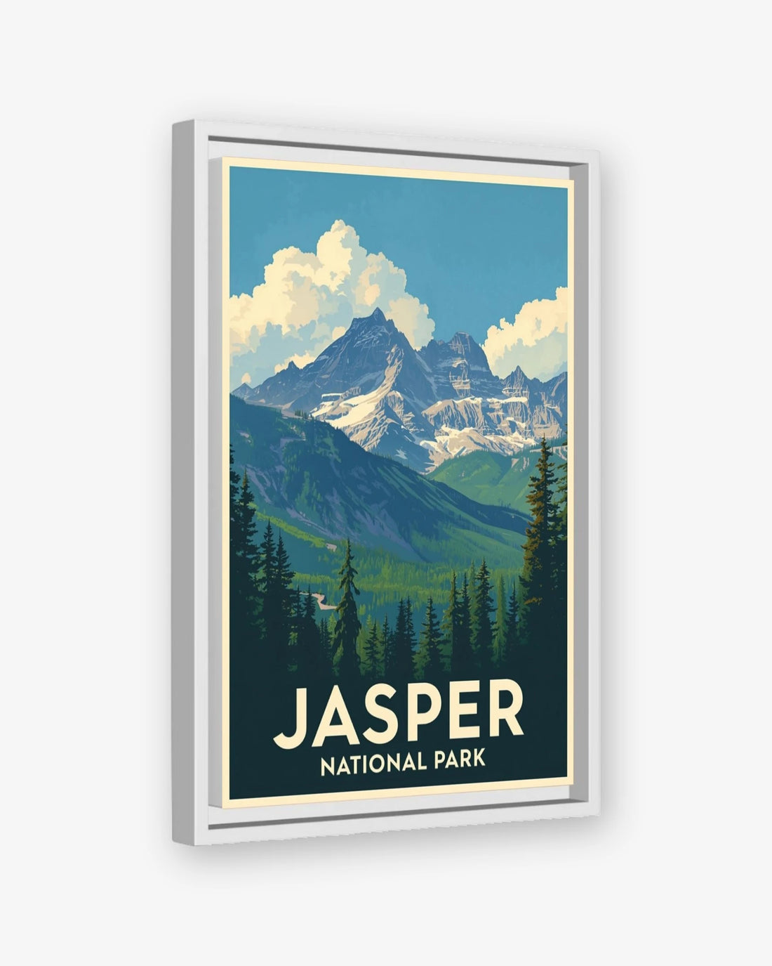 Jasper National Park travel poster white framed canvas