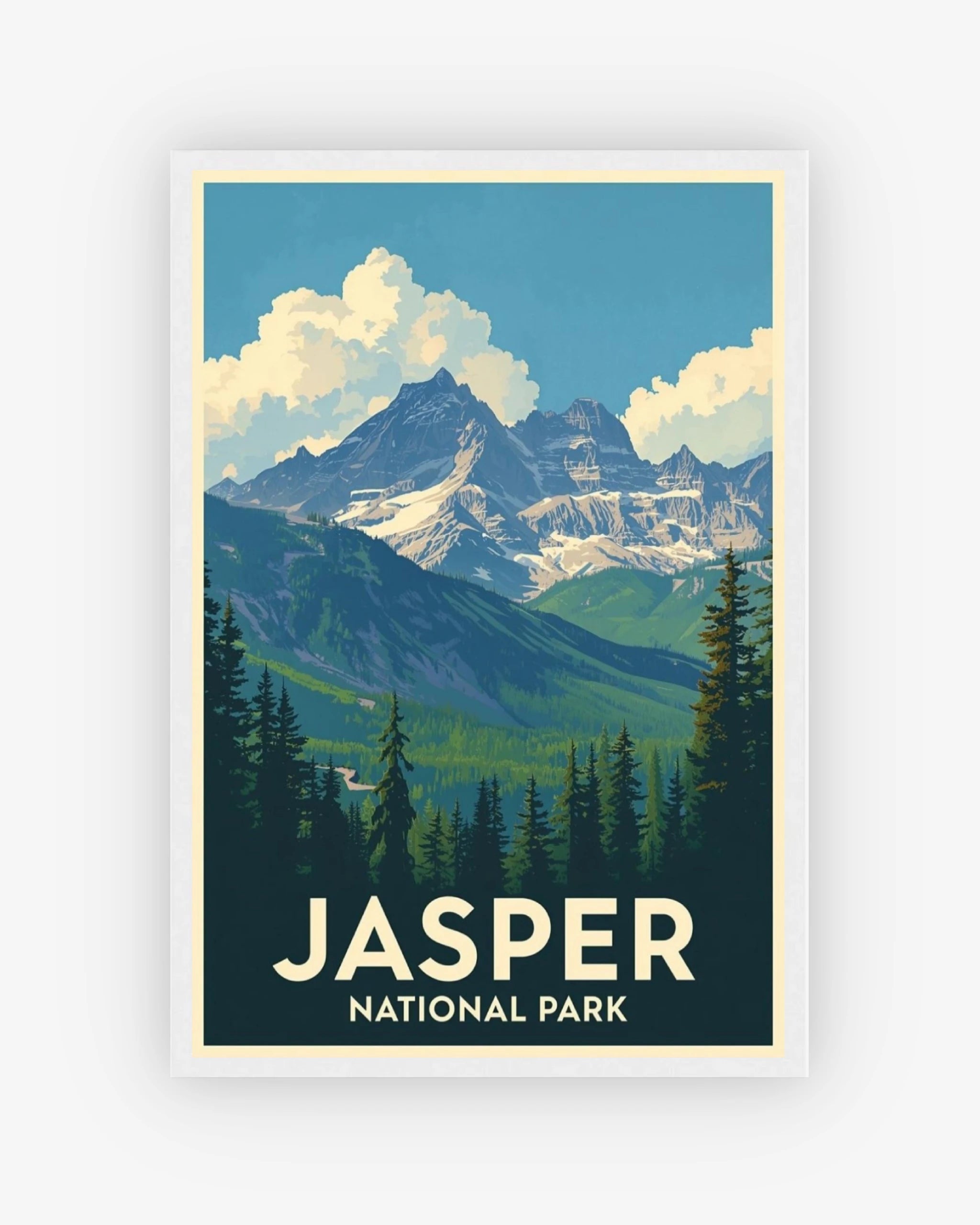 Jasper National Park travel poster with white frame