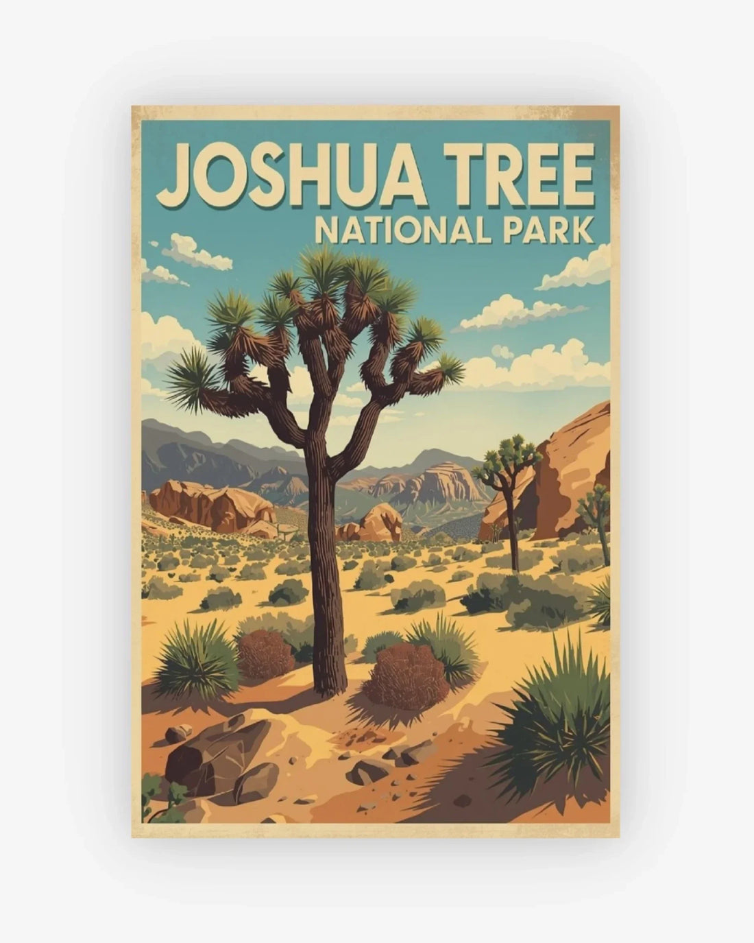 Poster of Joshua Tree National Park with a Joshua tree and desert landscape.