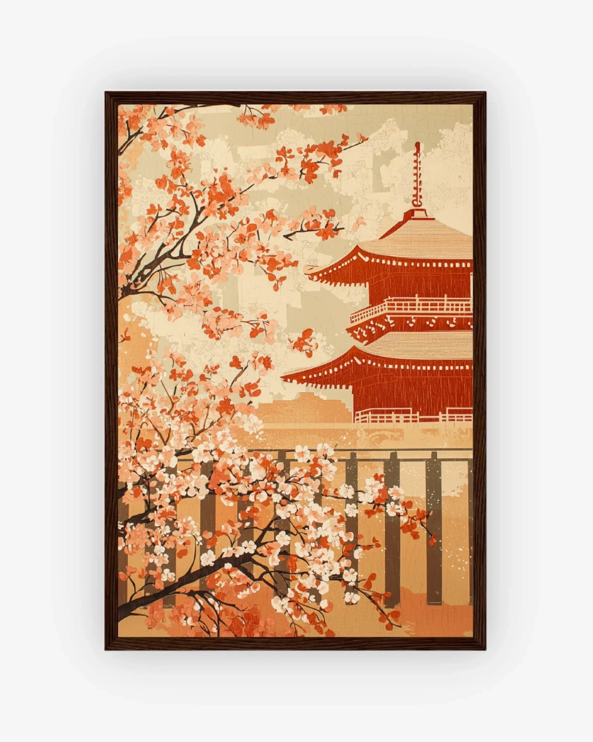 Kyoto Blossom Poster Dark Wood Frame Nomad Haus