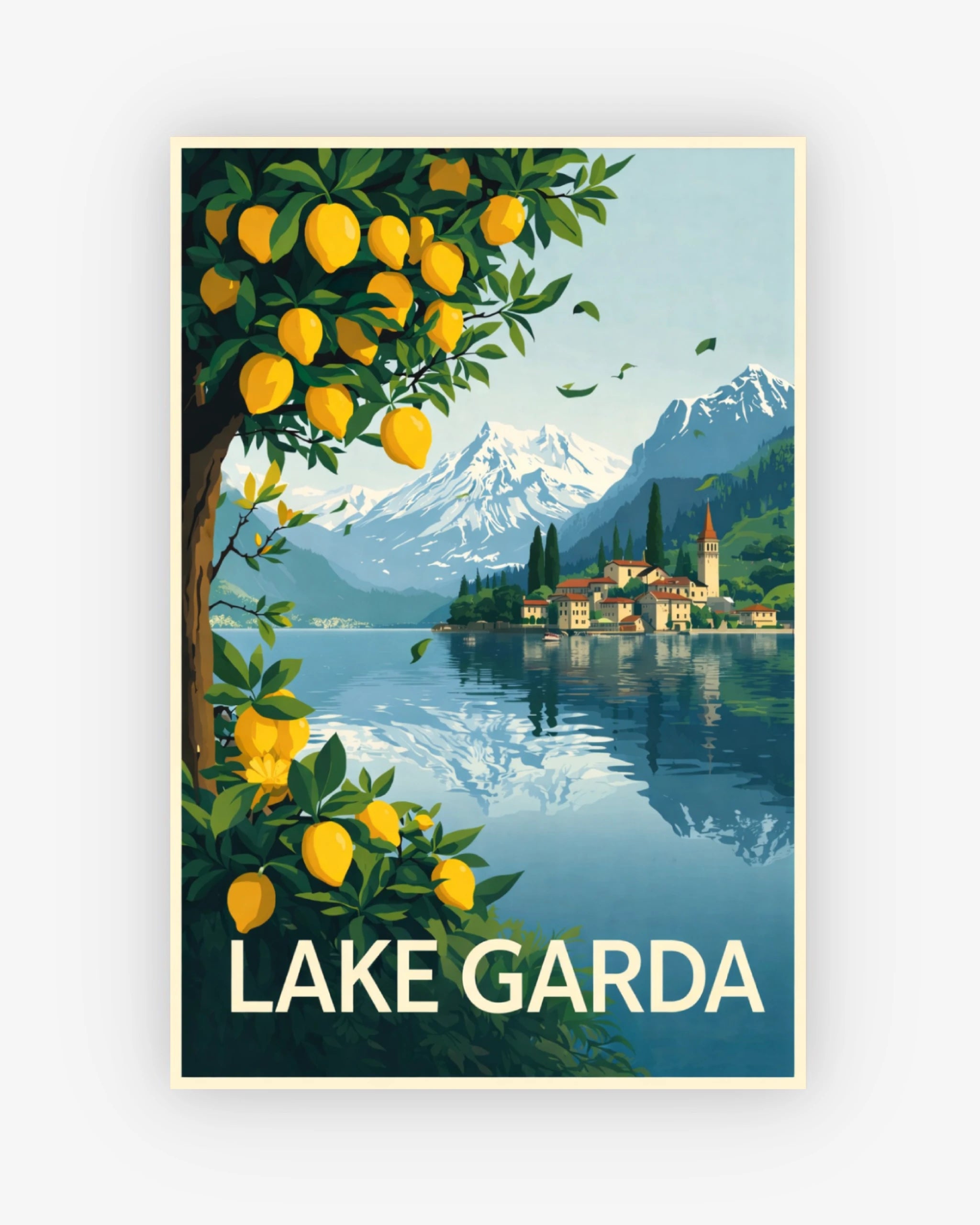 Poster of Lake Garda with lemon trees and mountains