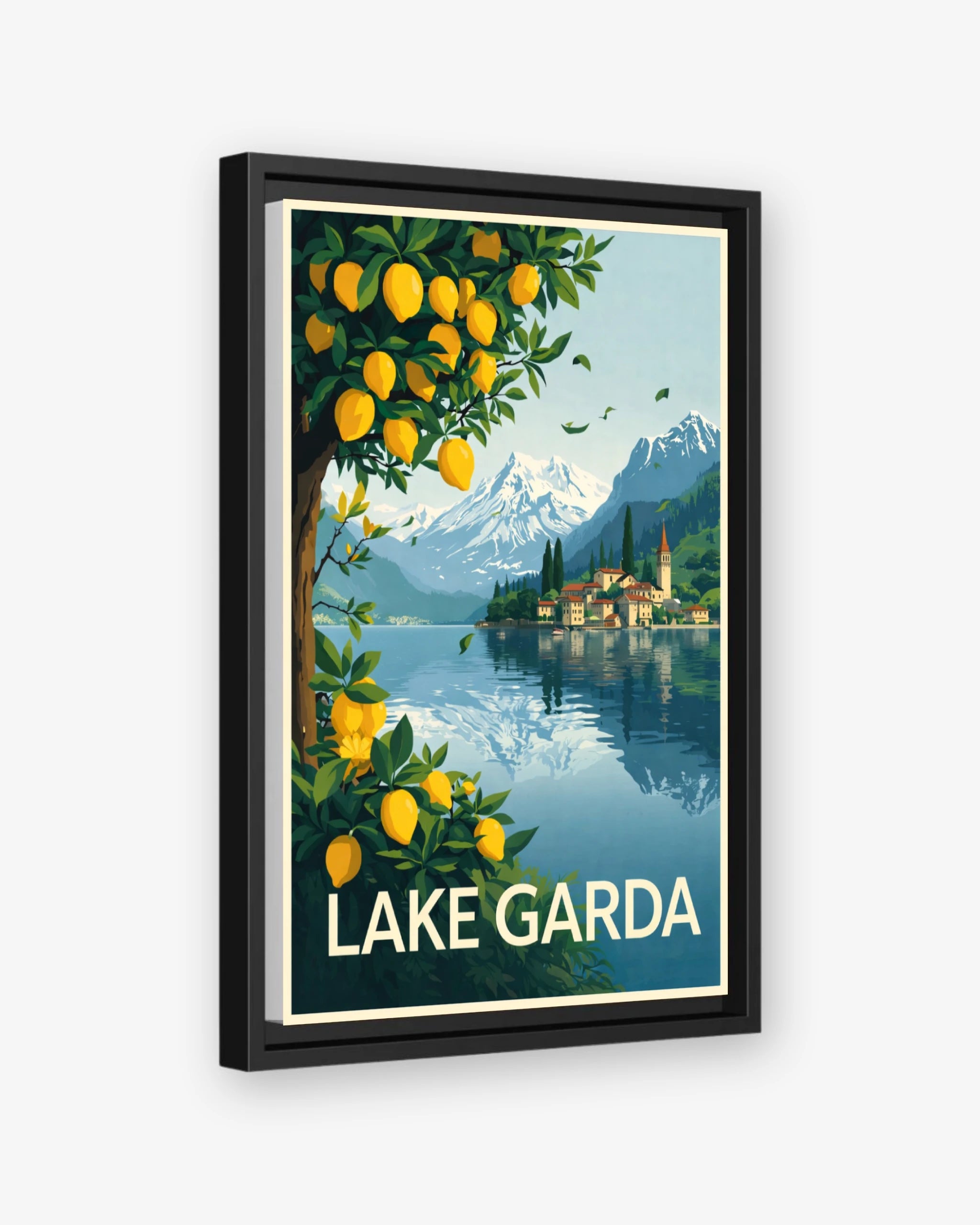 Lake Garda travel poster black framed canvas