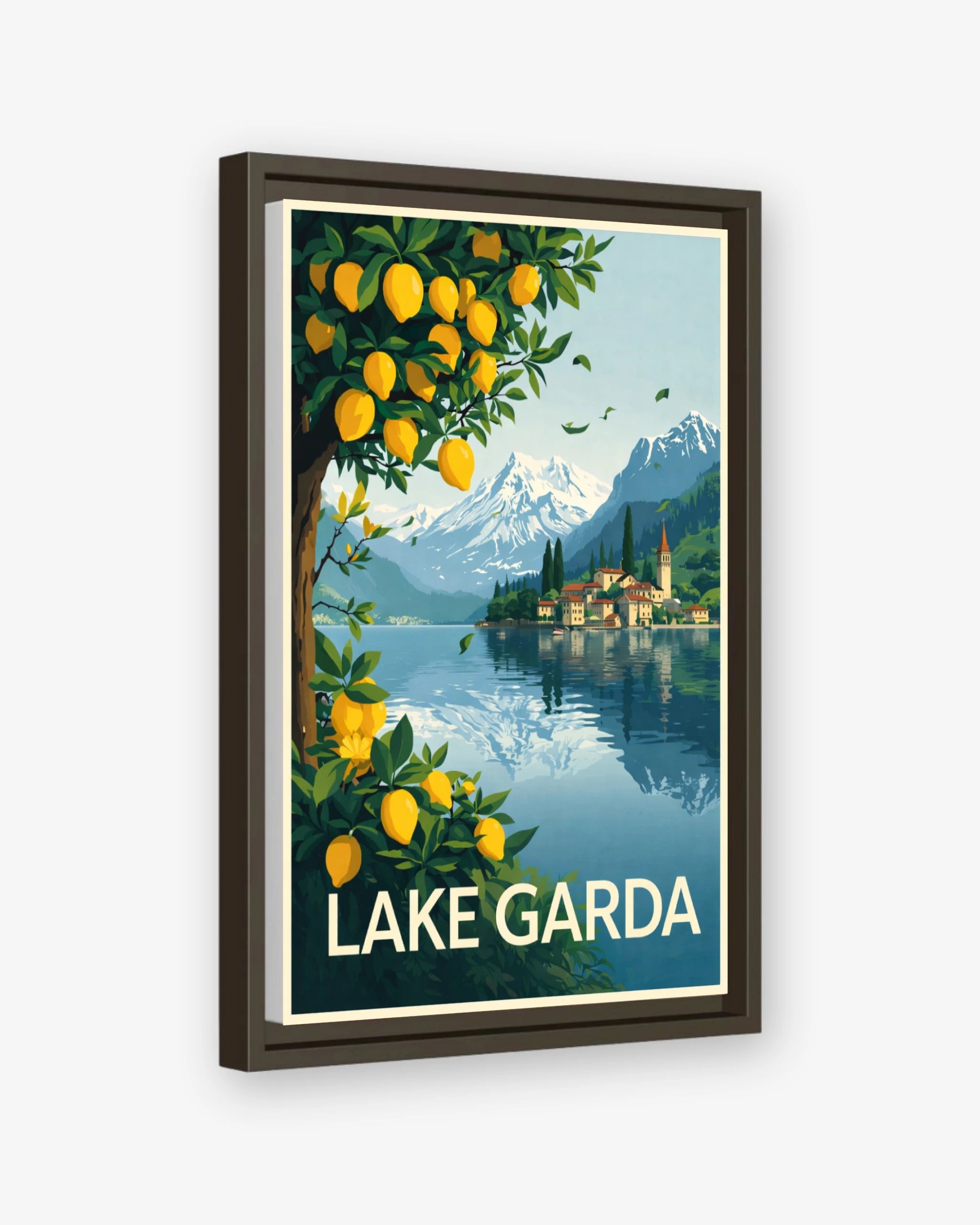 Lake Garda travel poster espresso framed canvas