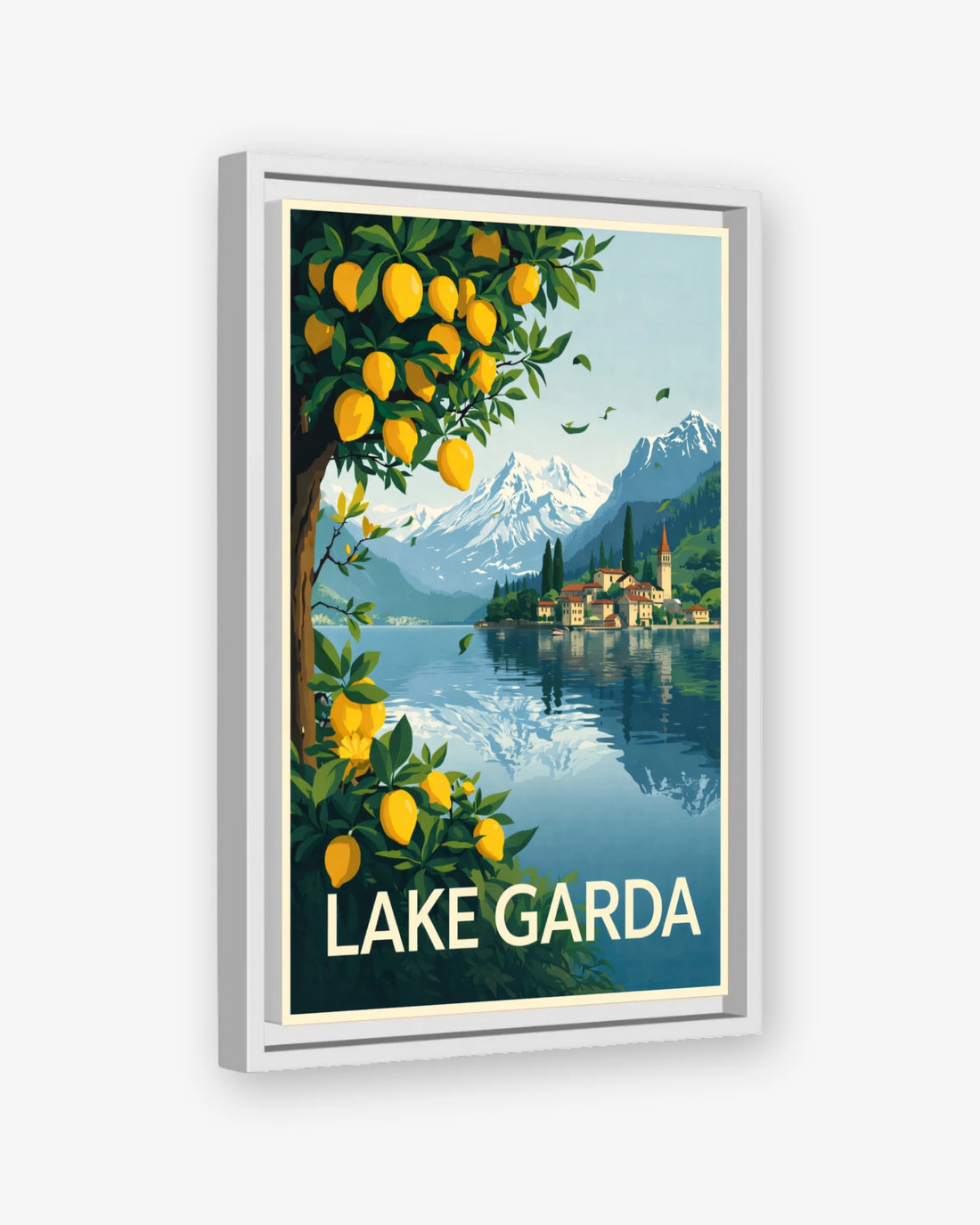 Lake Garda travel poster white framed canvas