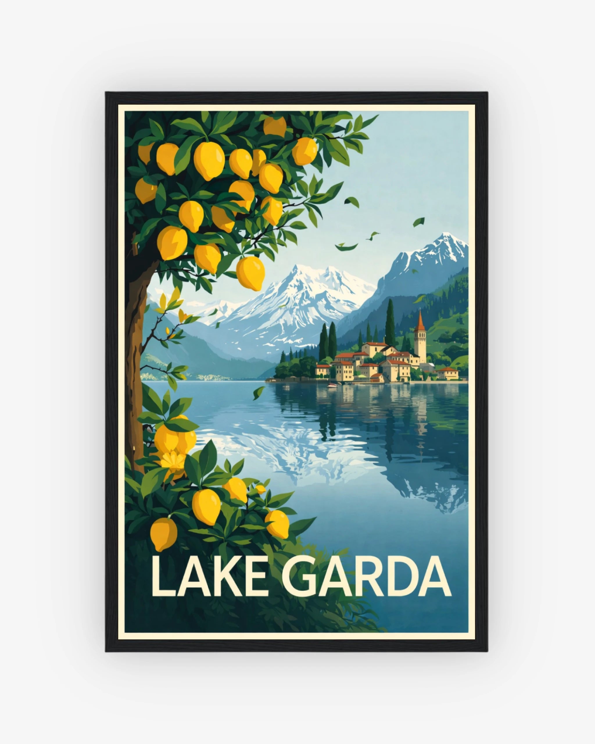 Lake Garda travel poster with black frame