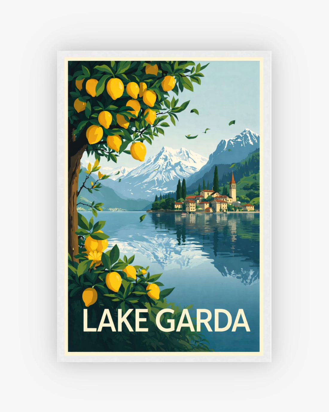 Lake Garda travel poster with white frame