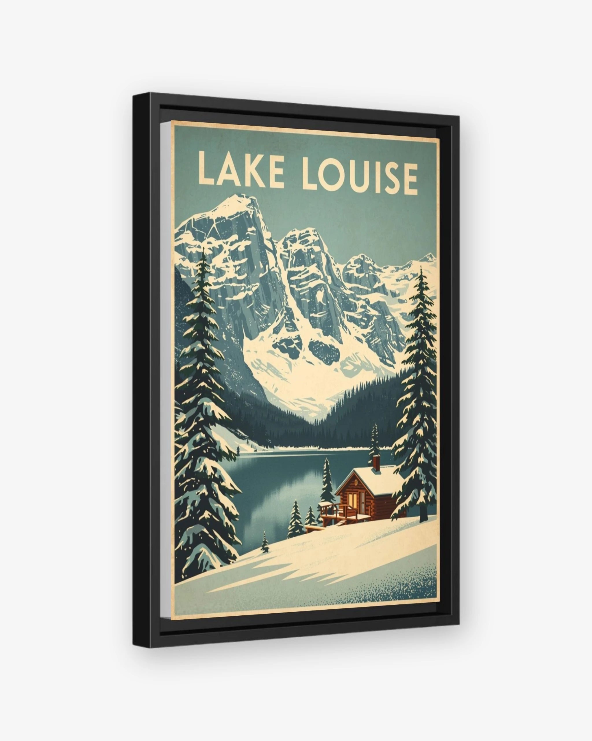 Lake Louise travel poster black framed canvas