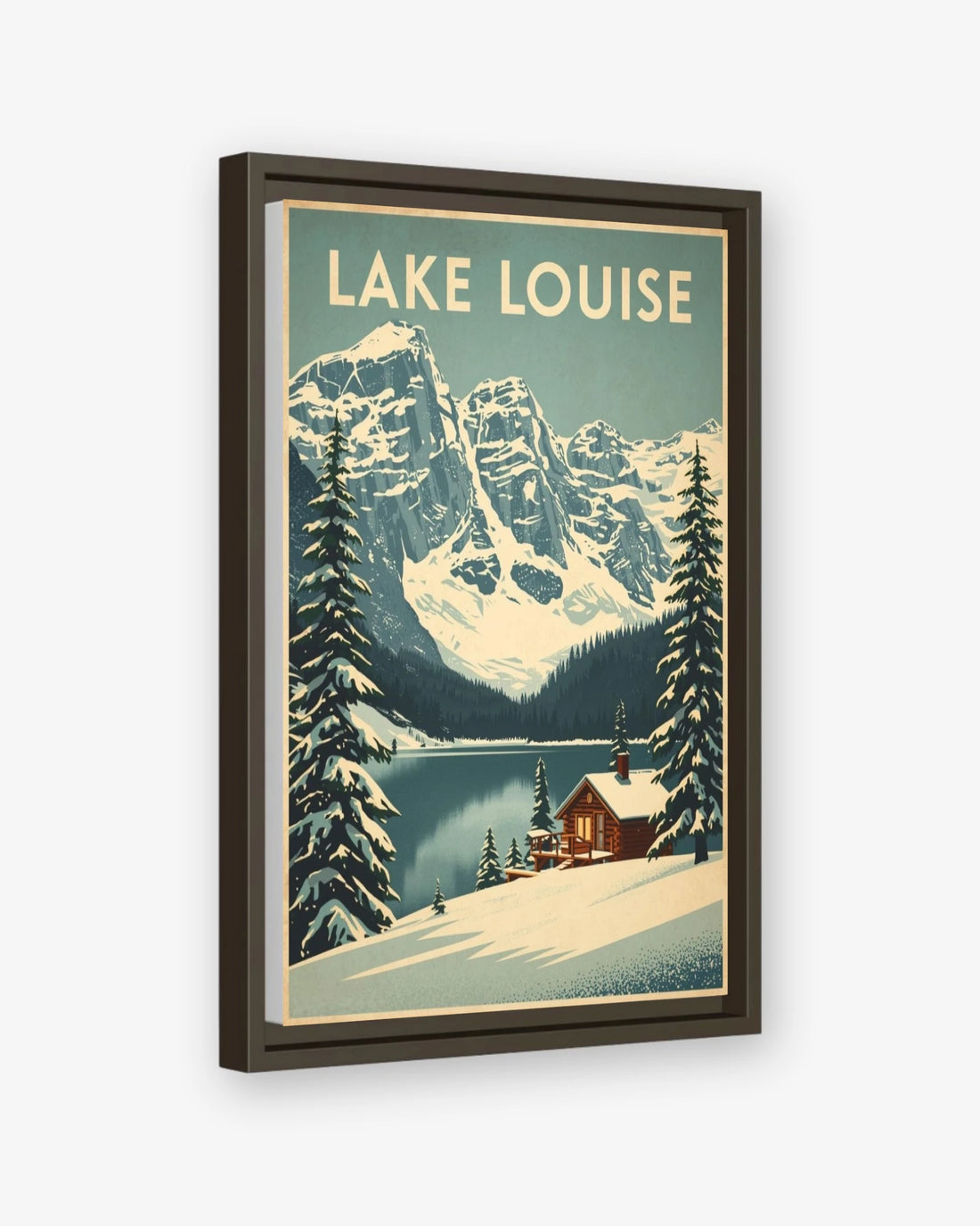 Lake Louise travel poster espresso framed canvas