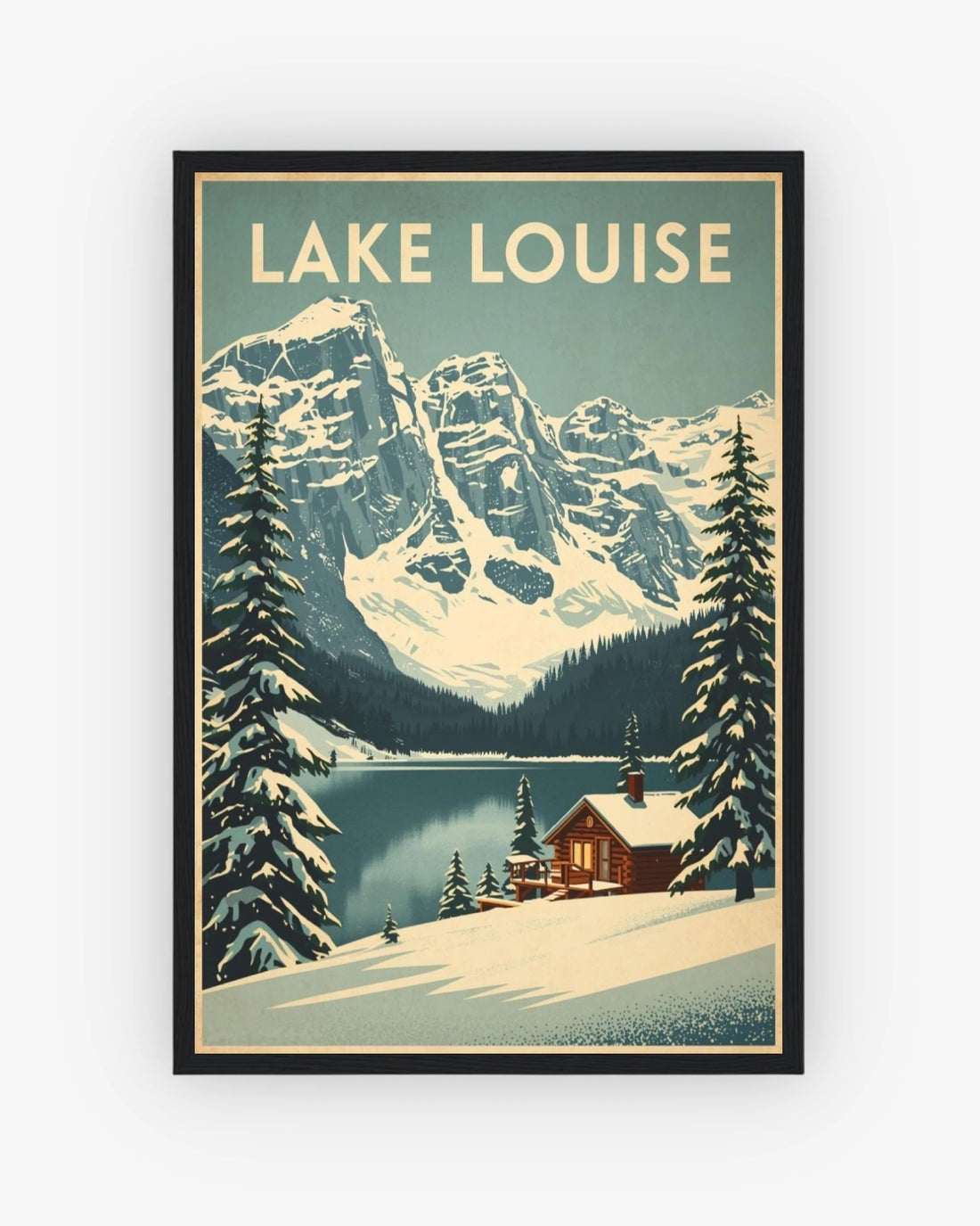 Lake Louise travel poster with black frame