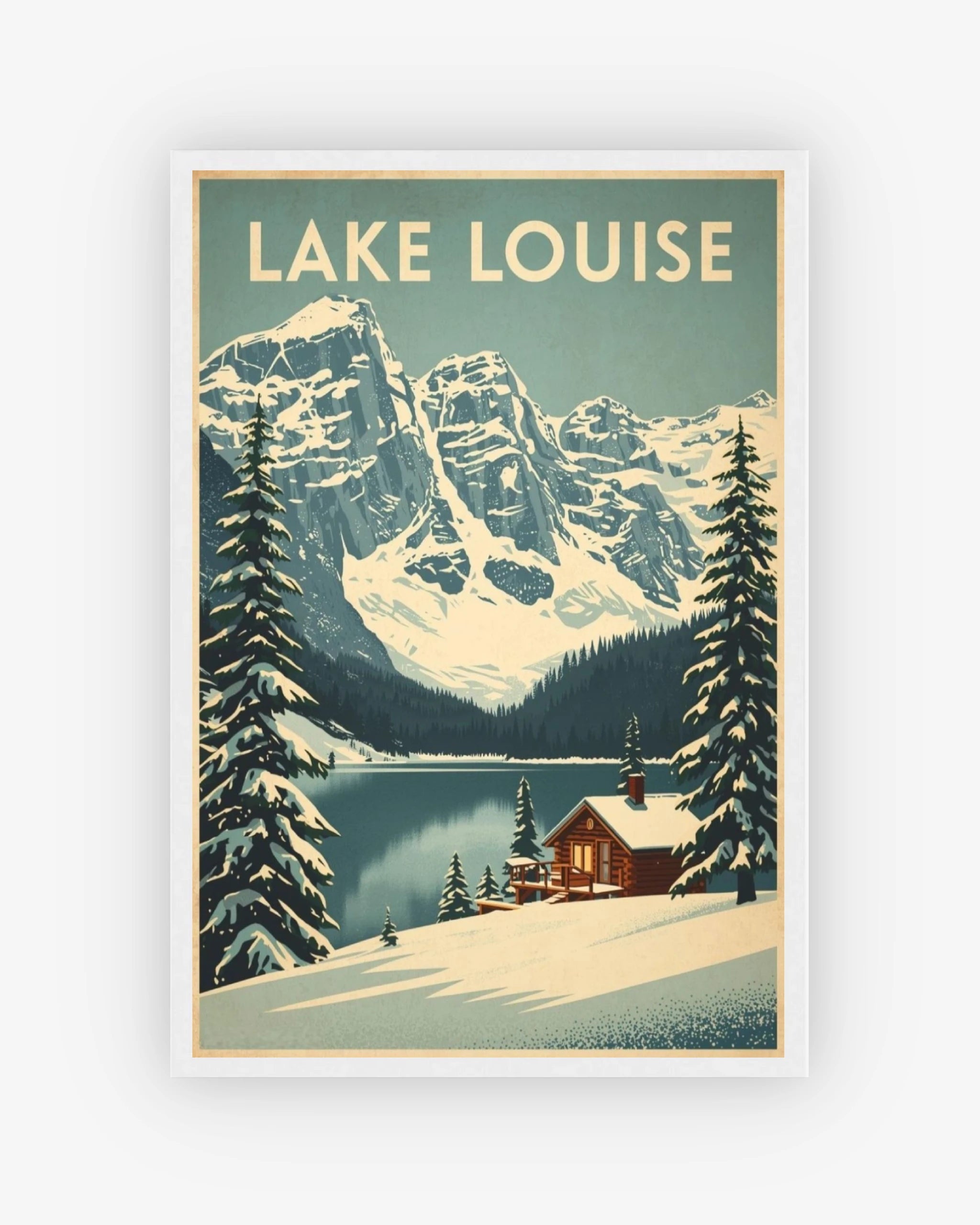 Lake Louise travel poster with white frame