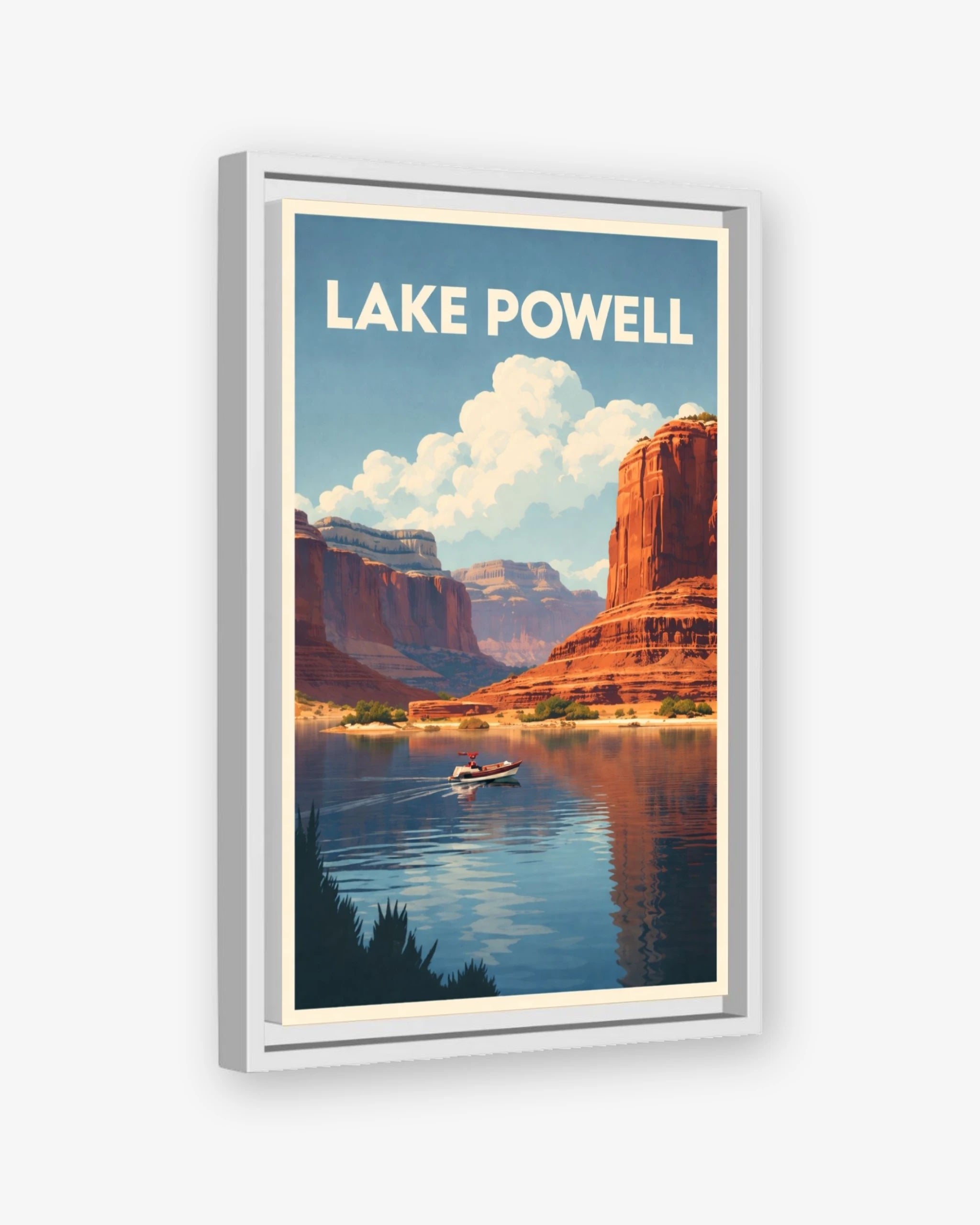 Lake Powell travel poster white framed canvas