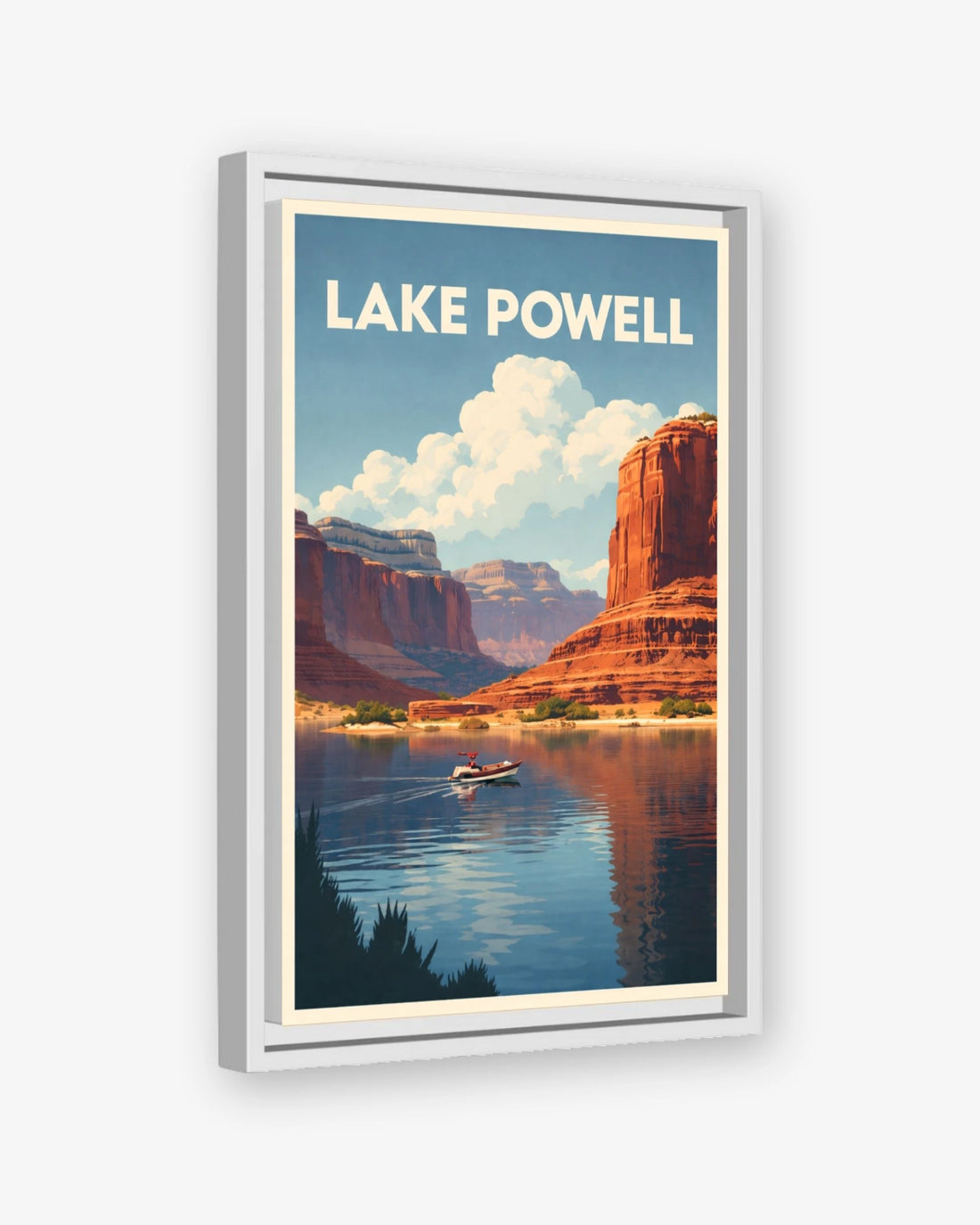 Lake Powell travel poster white framed canvas