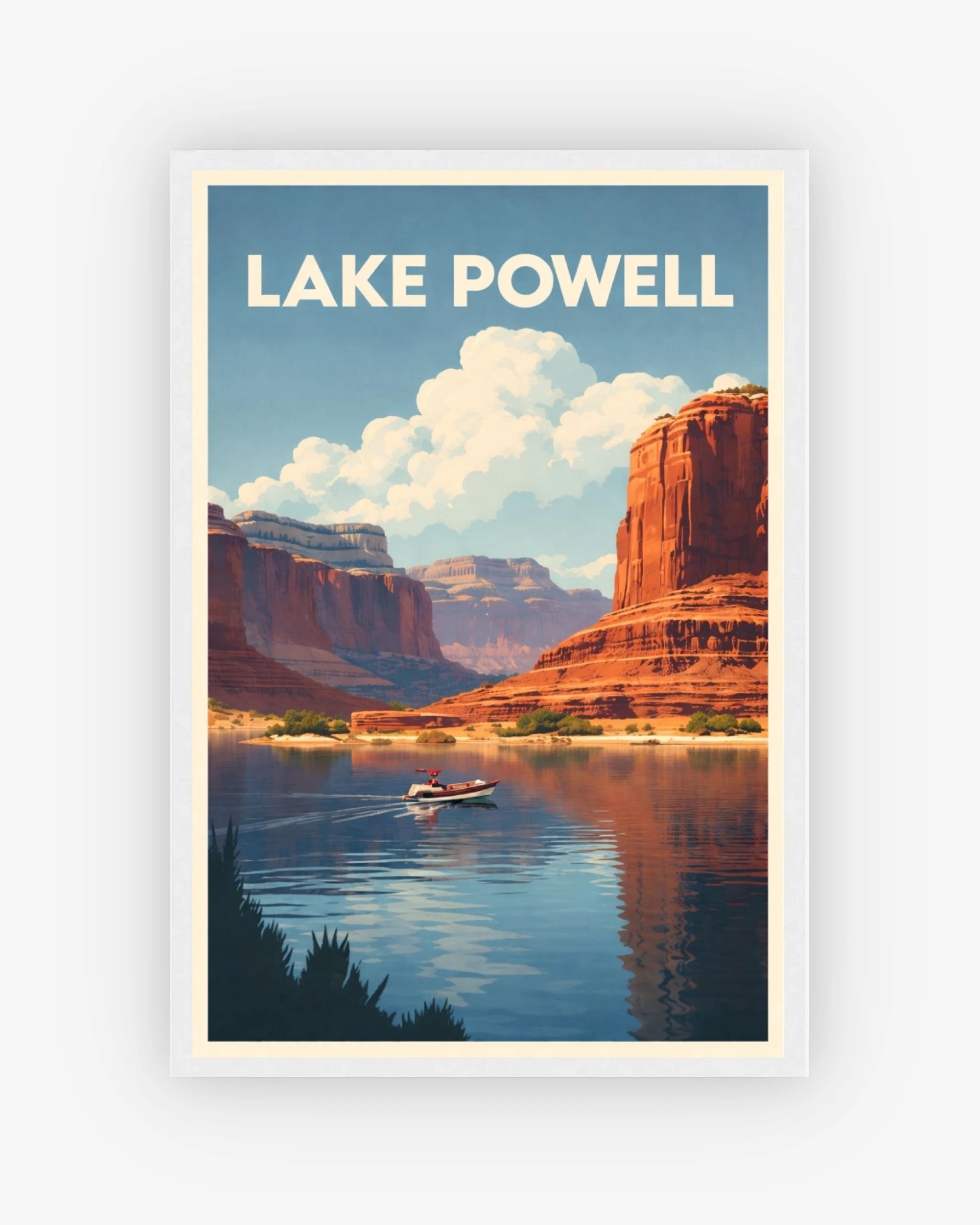 Lake Powell travel poster with white frame