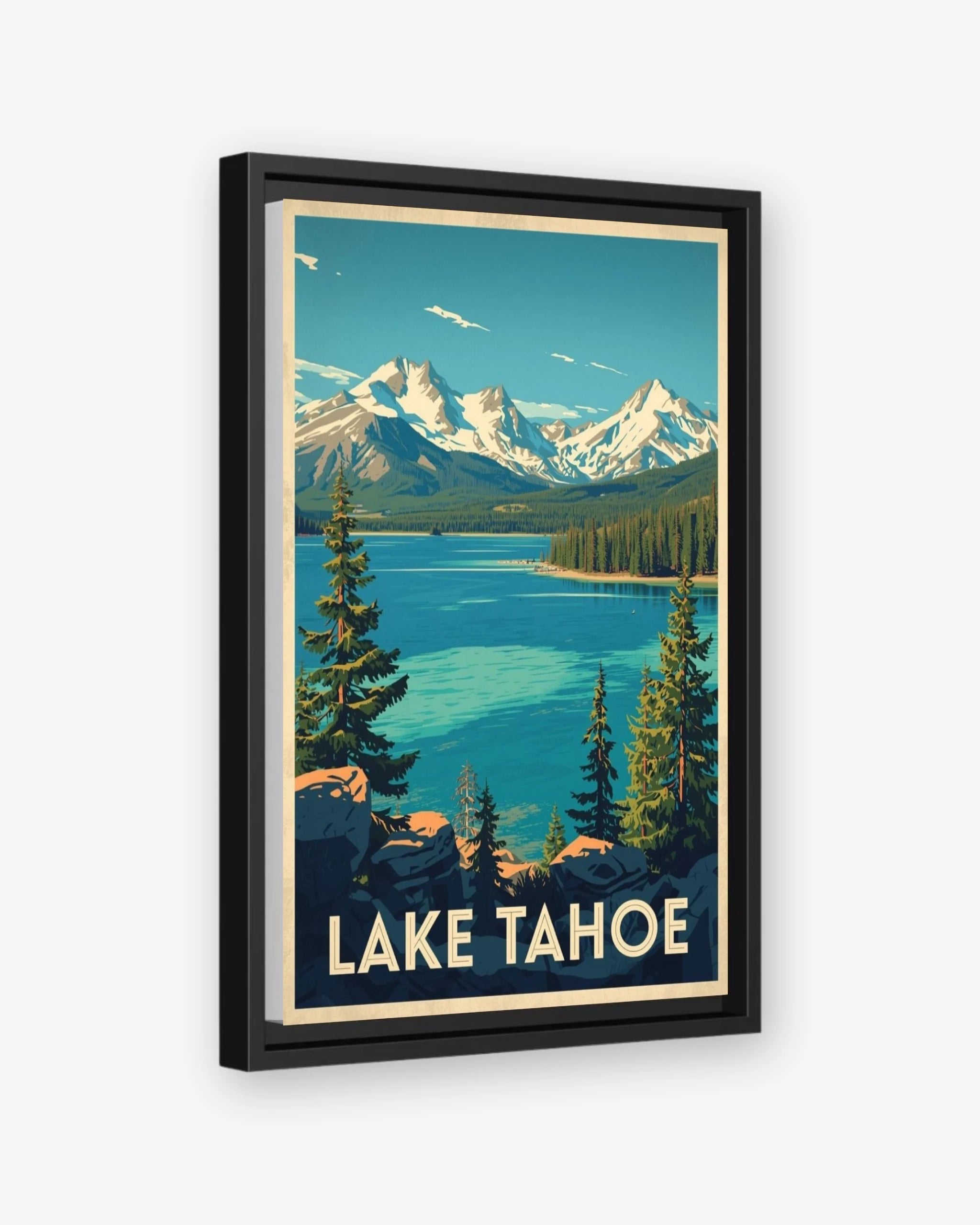 Lake Tahoe travel poster black framed canvas