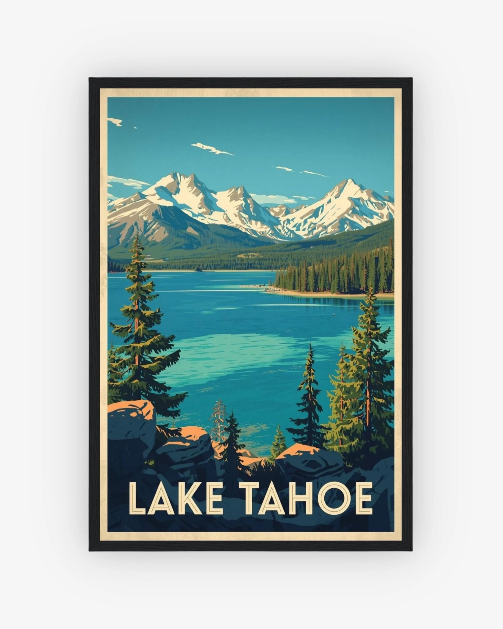 Lake Tahoe travel poster with black frame