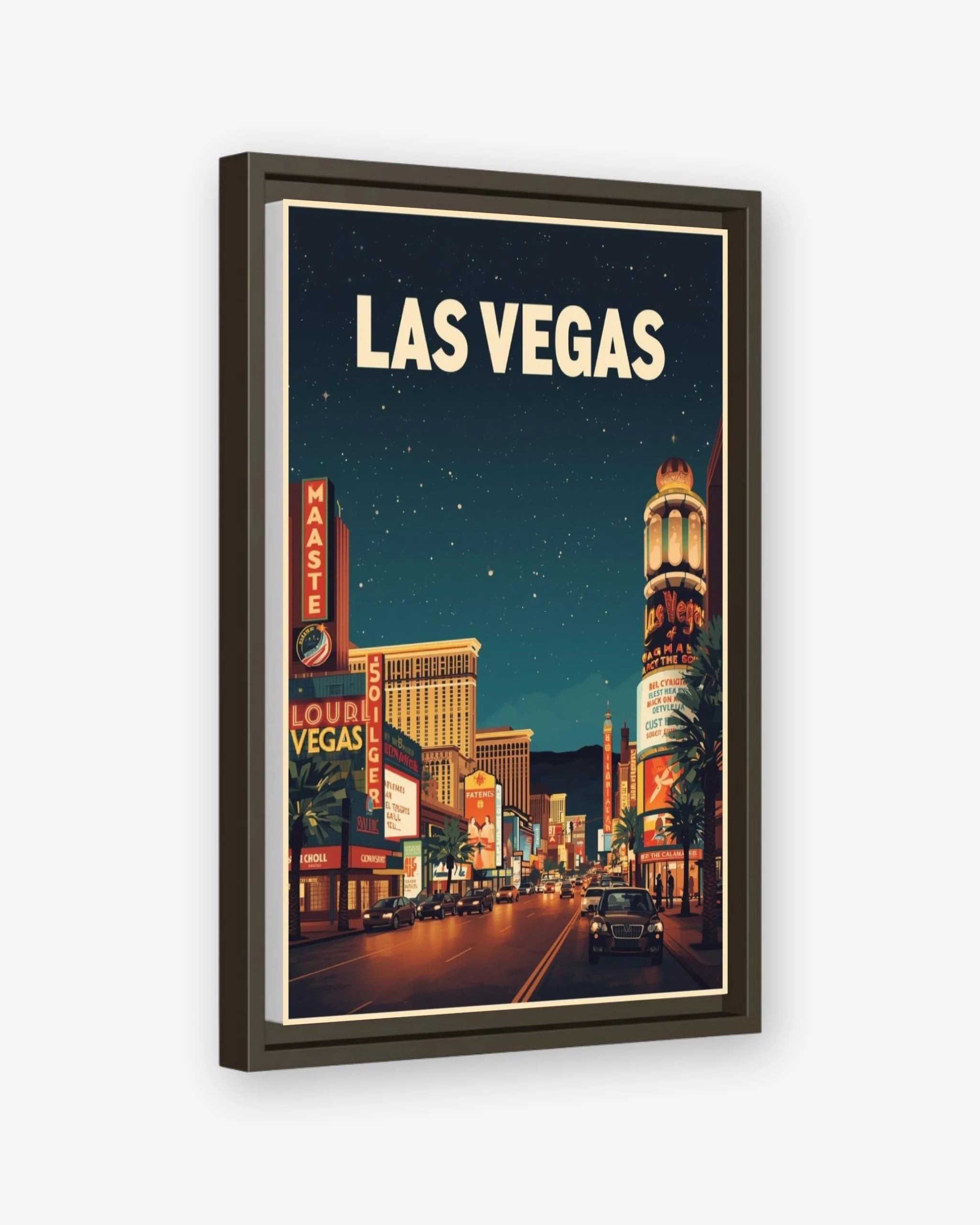 Las Vegas travel poster espresso framed canvas