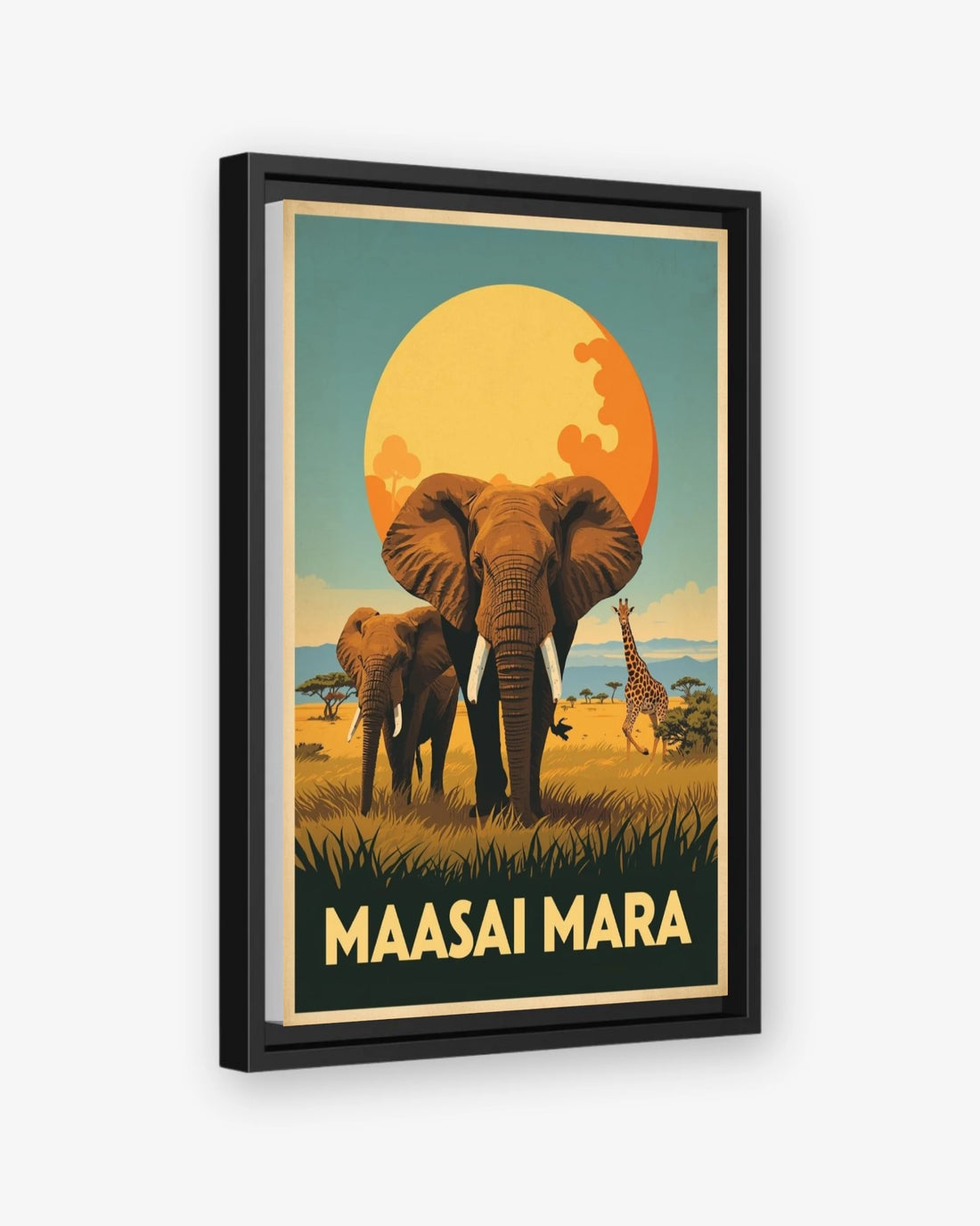 Maasai Mara travel poster black framed canvas