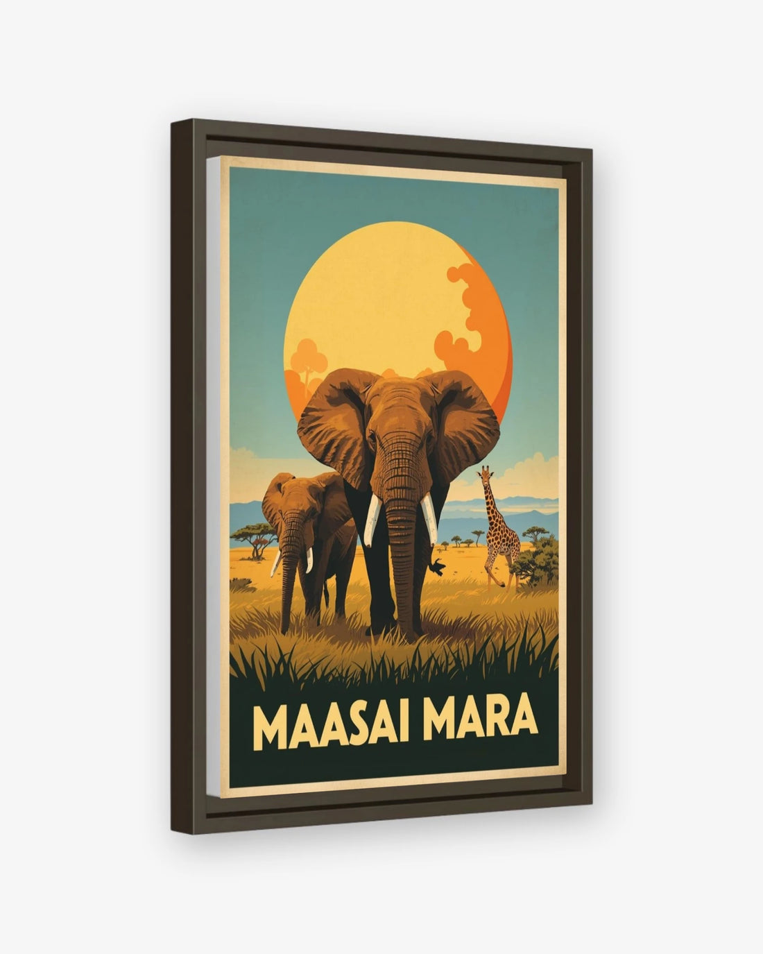 Maasai Mara travel poster espresso framed canvas