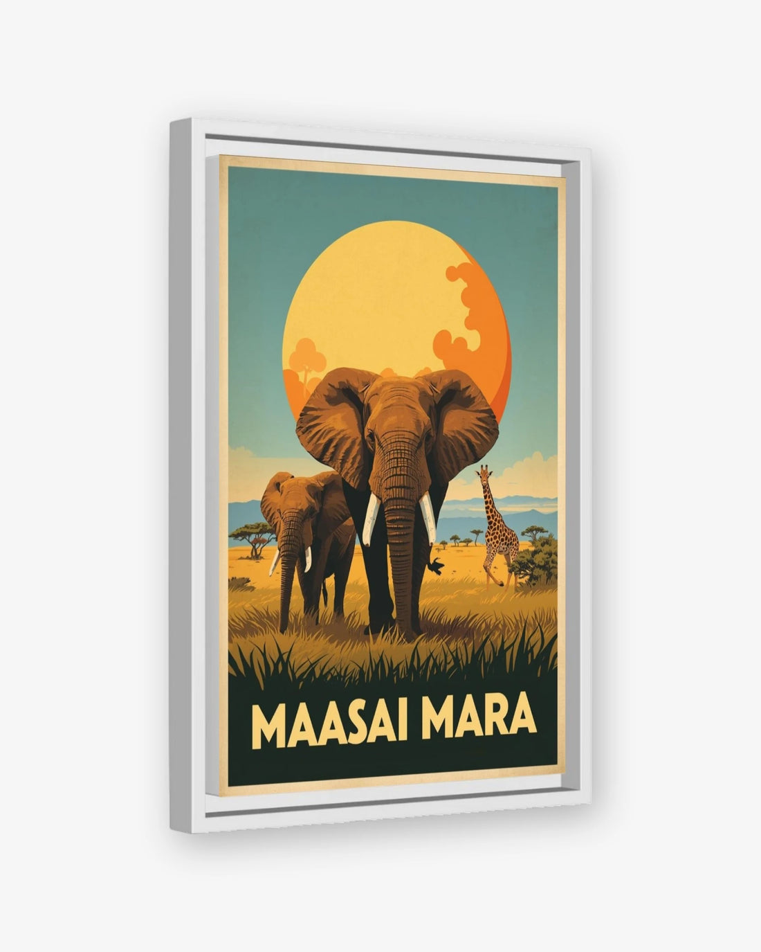 Maasai Mara travel poster white framed canvas