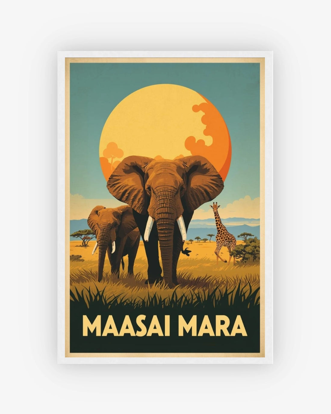Maasai Mara travel poster with white frame