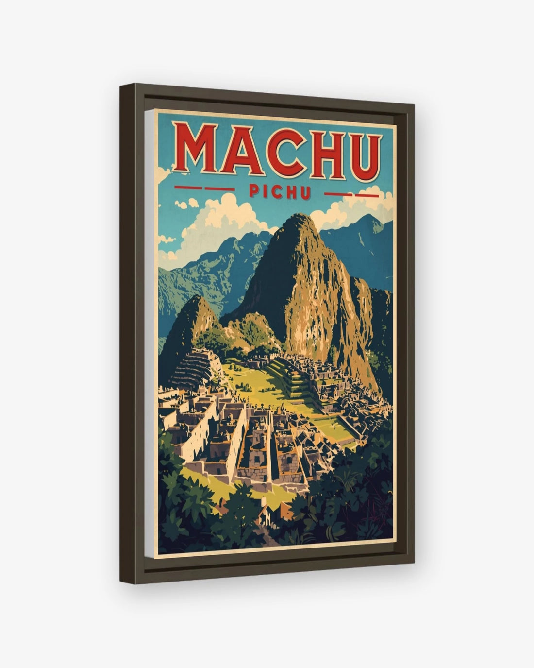 Machu Pichu travel poster espresso framed canvas
