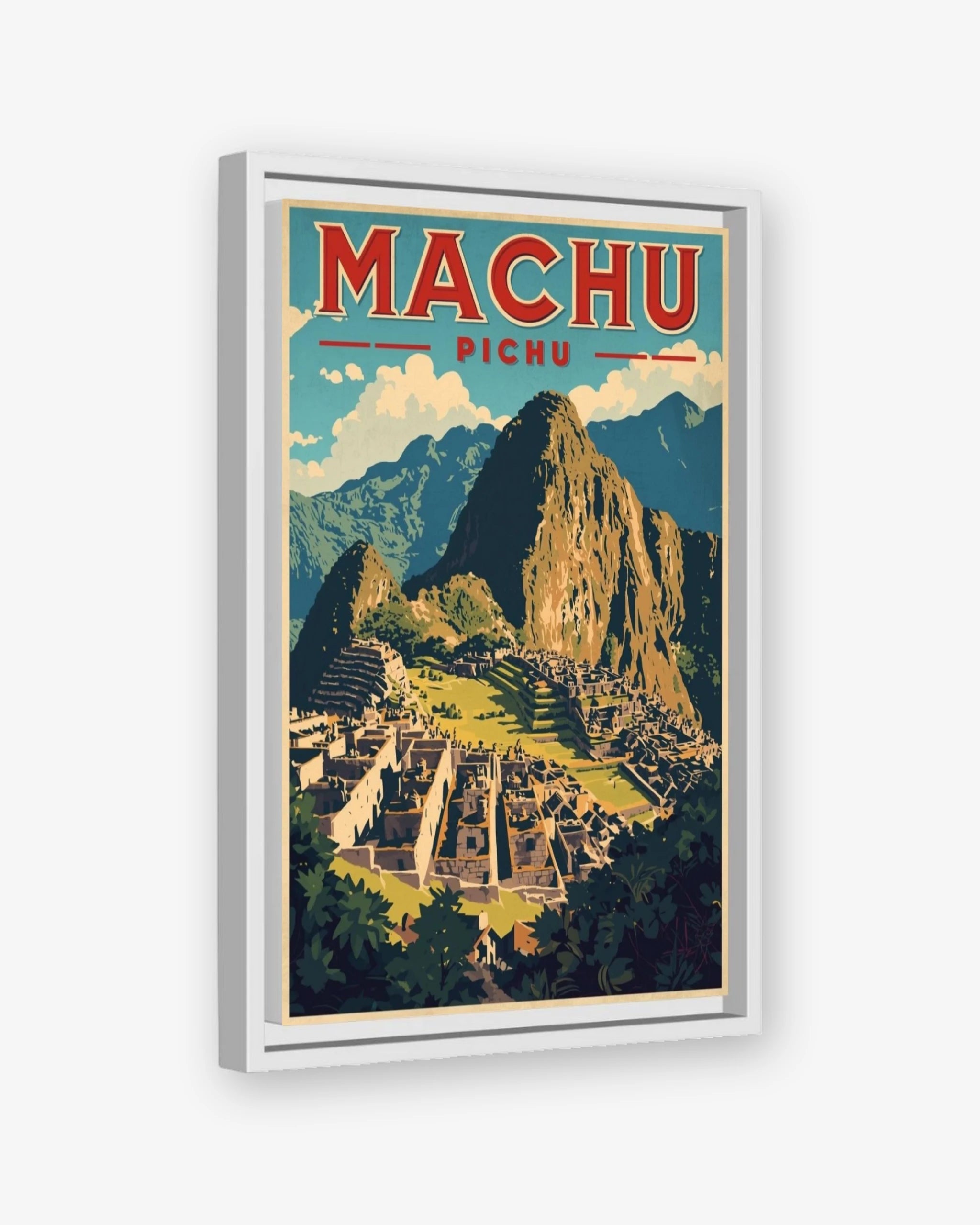 Machu Pichu travel poster white framed canvas