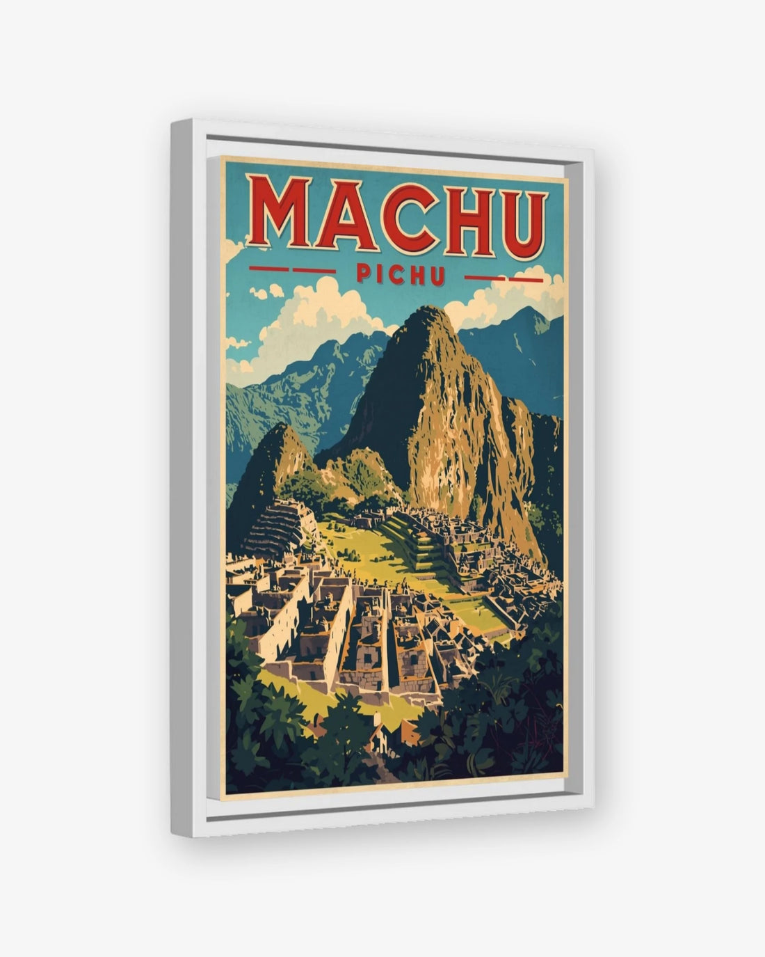 Machu Pichu travel poster white framed canvas