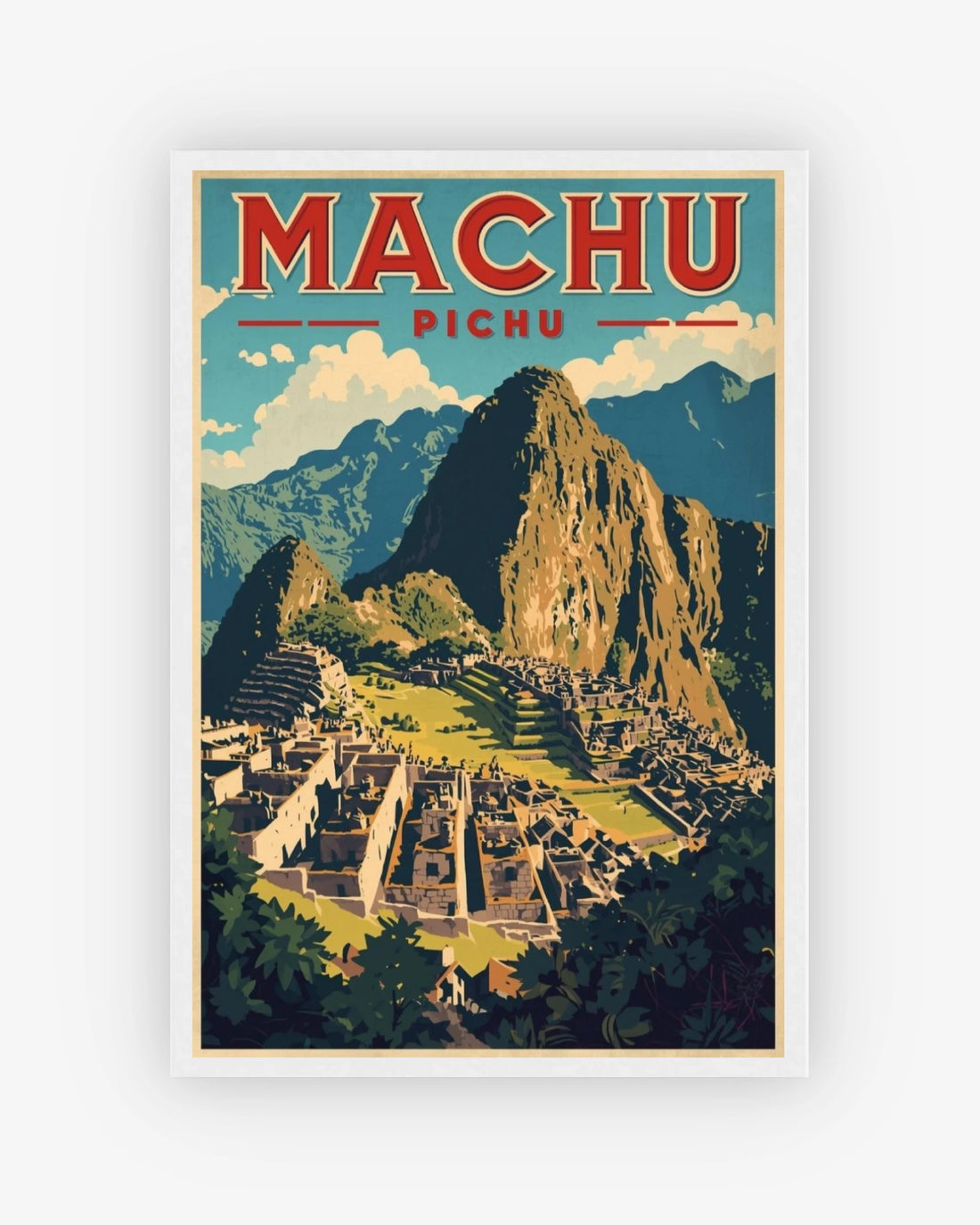 Machu Pichu travel poster with white frame