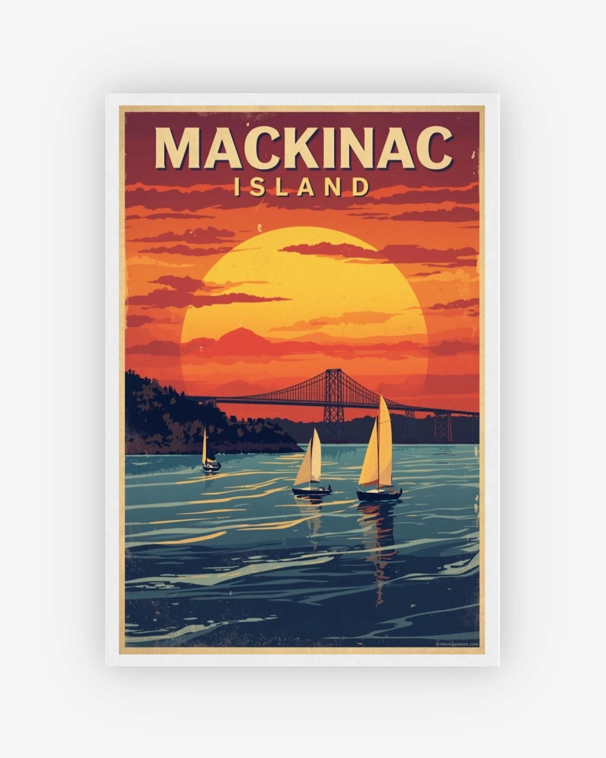 Mackinac Island travel poster with white frame
