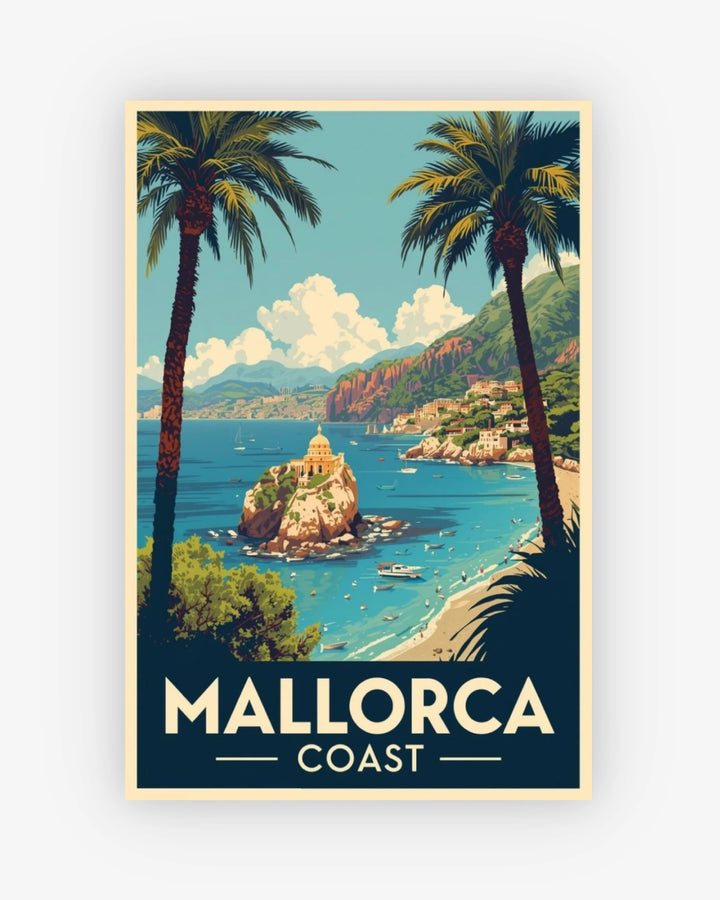 Poster of Mallorca coast with palm trees and blue sea